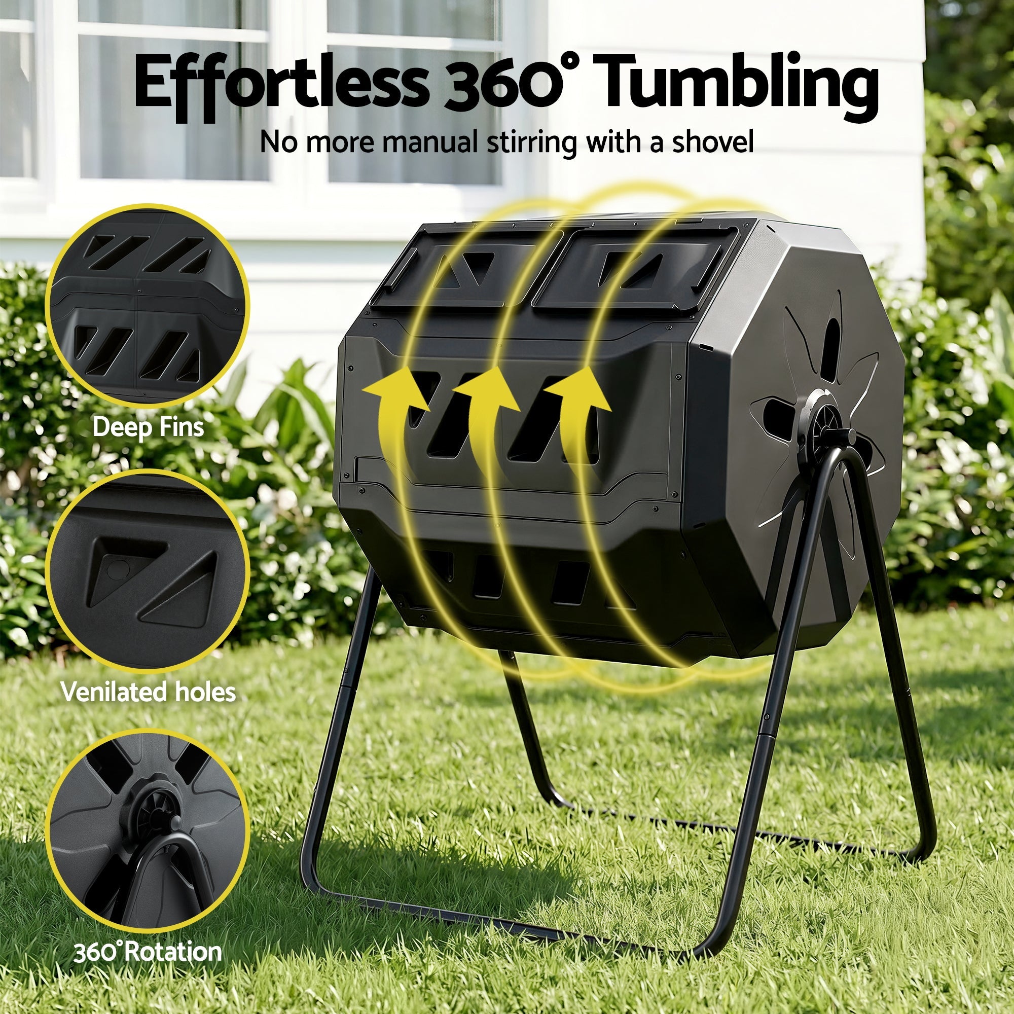 Gardeon Compost Bin Dual - Chamber 160L Composter Tumbler Rotating Garden Recycle Food Waste - Home & Garden > Garden Tools > Gardening Accessories - Rivercity House & Home Co. (ABN 18 642 972 209) - Affordable Modern Furniture Australia