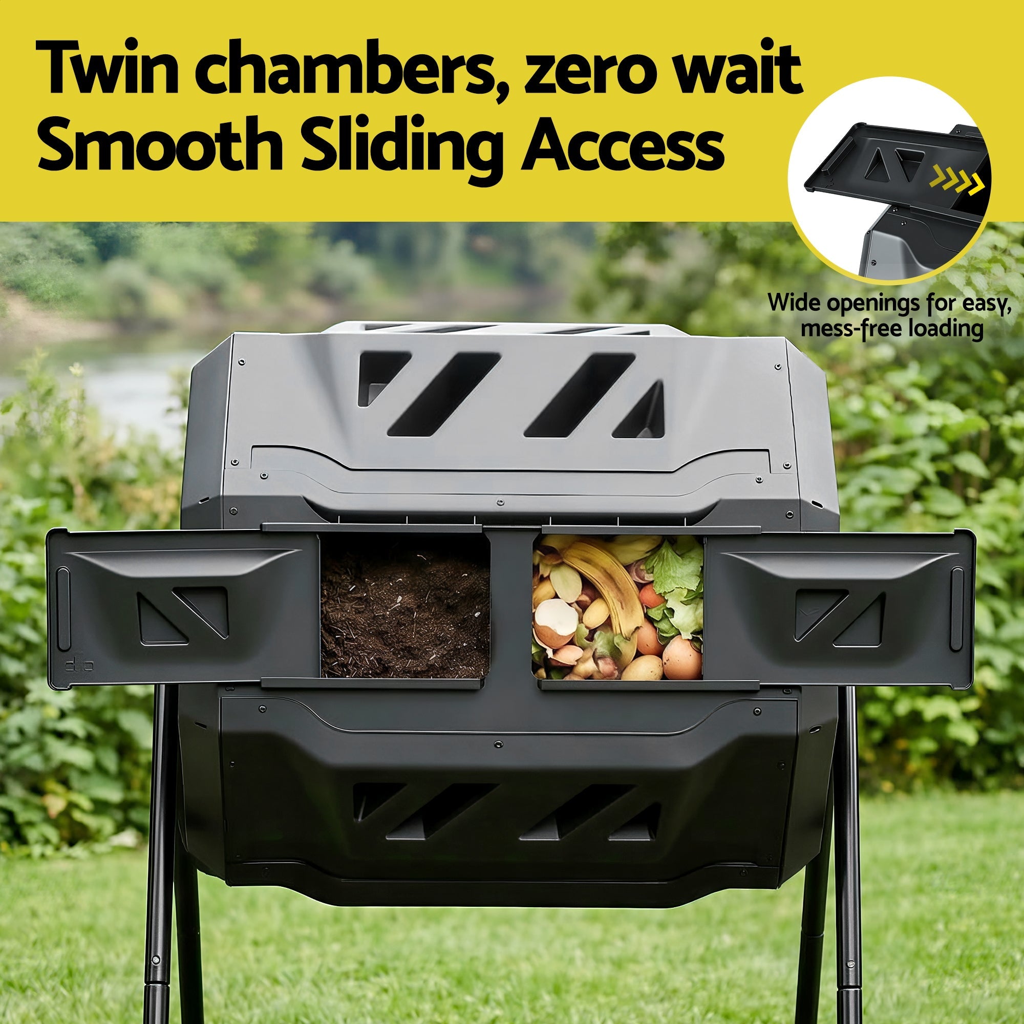 Gardeon Compost Bin Dual - Chamber 160L Composter Tumbler Rotating Garden Recycle Food Waste - Home & Garden > Garden Tools > Gardening Accessories - Rivercity House & Home Co. (ABN 18 642 972 209) - Affordable Modern Furniture Australia