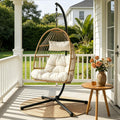 Gardeon Foldable Outdoor Swing Chair with Stand and Cushion - Latte
