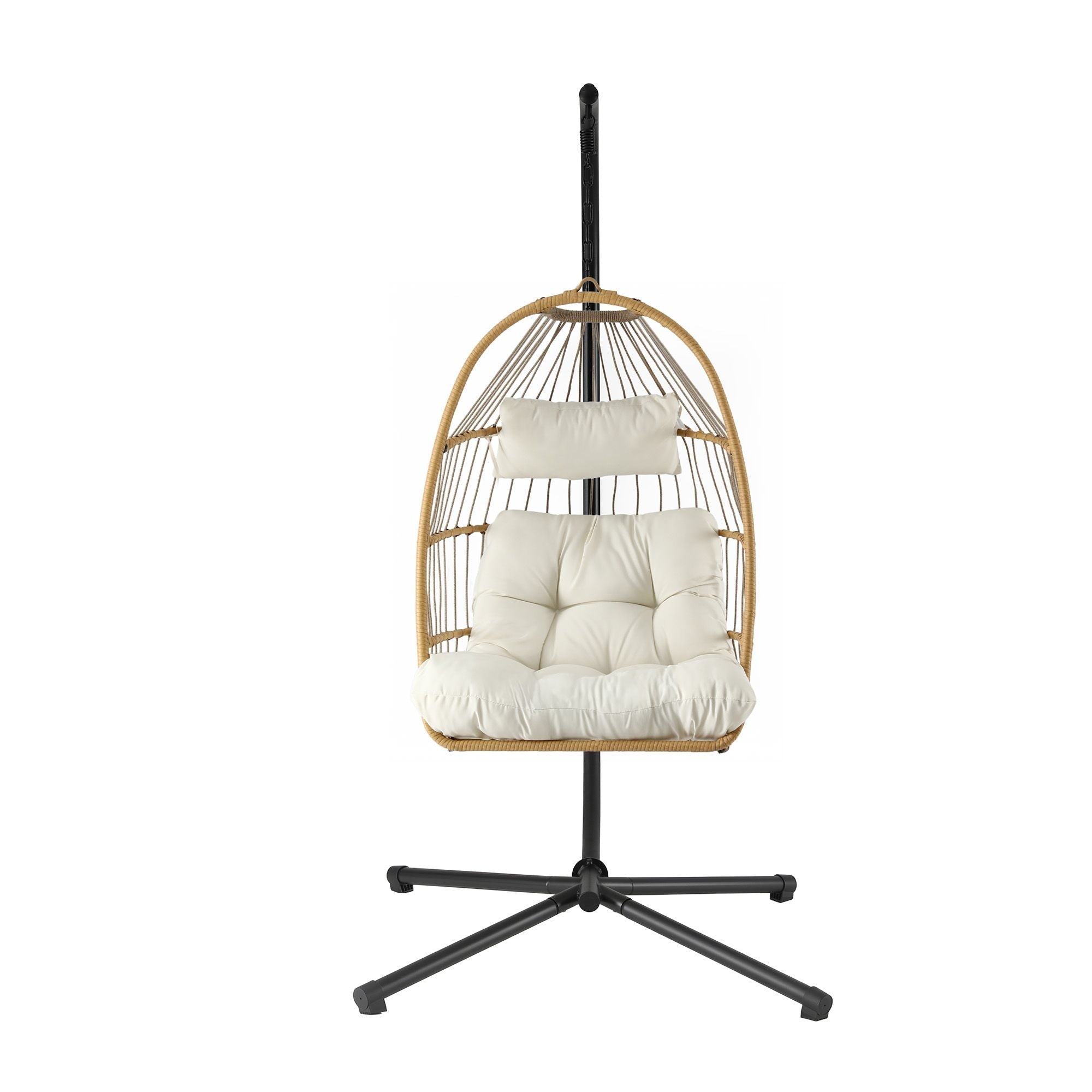 Gardeon Foldable Outdoor Swing Chair with Stand and Cushion - Latte - Furniture > Outdoor > Outdoor Chairs - Rivercity House & Home Co. (ABN 18 642 972 209) - Affordable Modern Furniture Australia