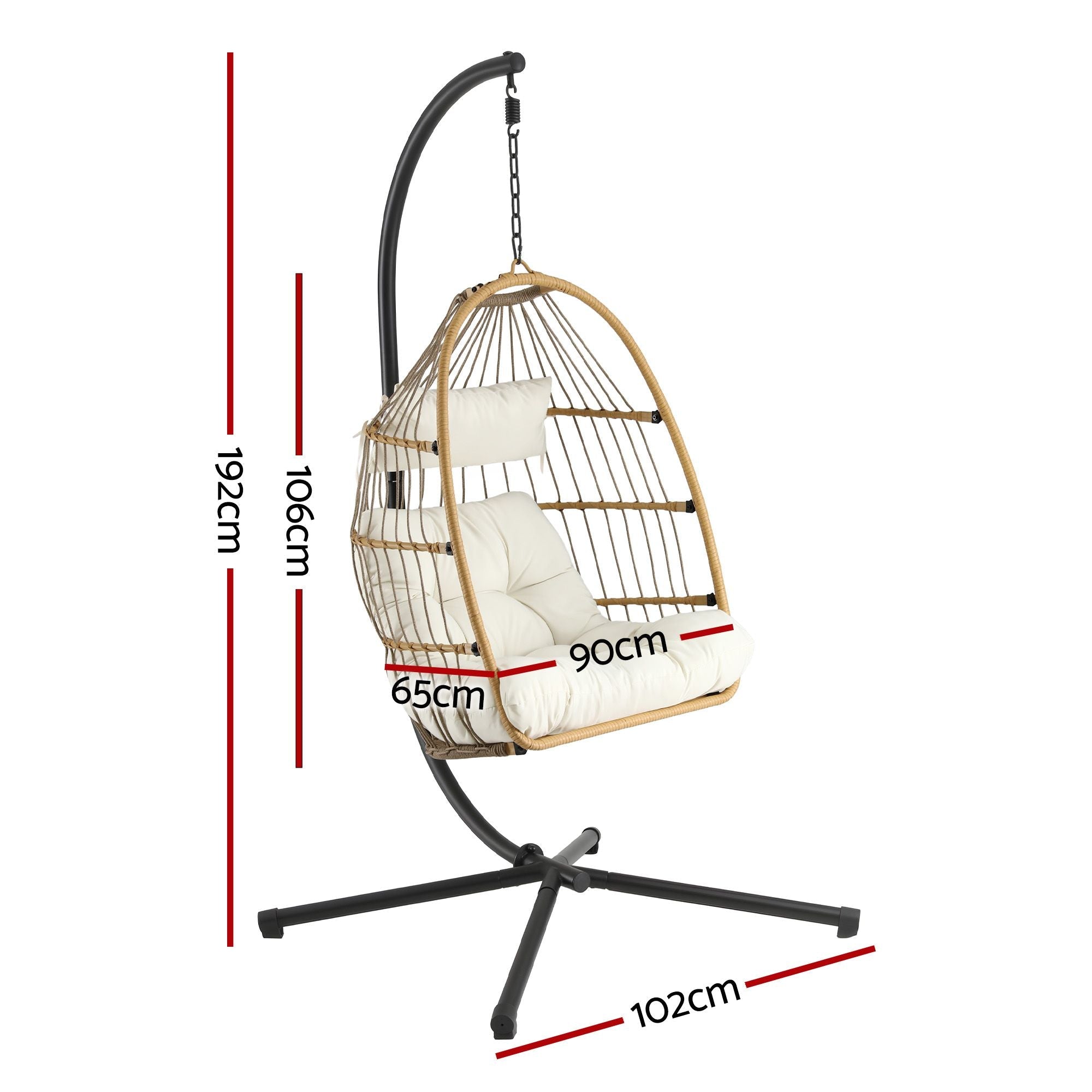 Gardeon Foldable Outdoor Swing Chair with Stand and Cushion - Latte - Furniture > Outdoor > Outdoor Chairs - Rivercity House & Home Co. (ABN 18 642 972 209) - Affordable Modern Furniture Australia