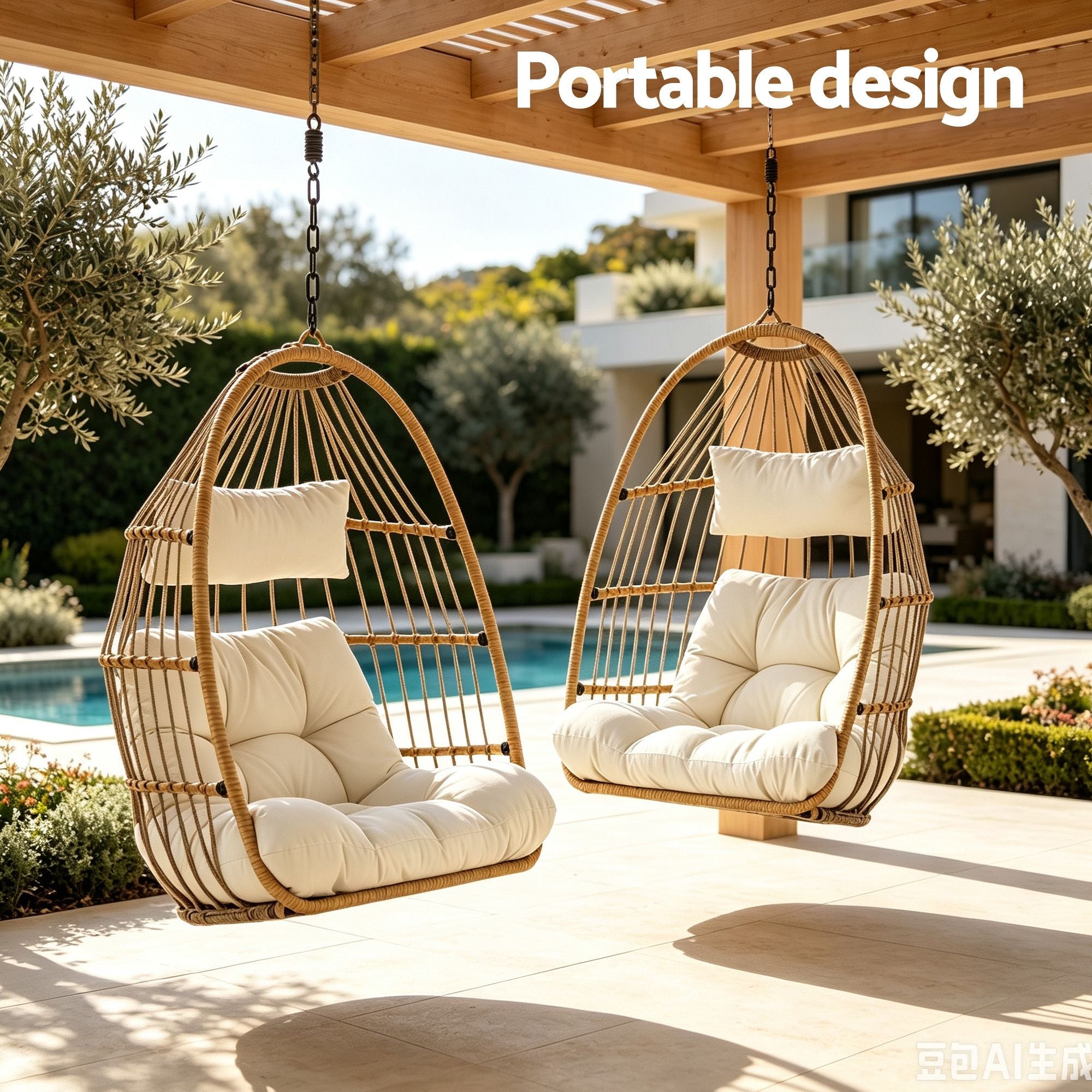Gardeon Foldable Outdoor Swing Chair with Stand and Cushion - Latte - Furniture > Outdoor > Outdoor Chairs - Rivercity House & Home Co. (ABN 18 642 972 209) - Affordable Modern Furniture Australia