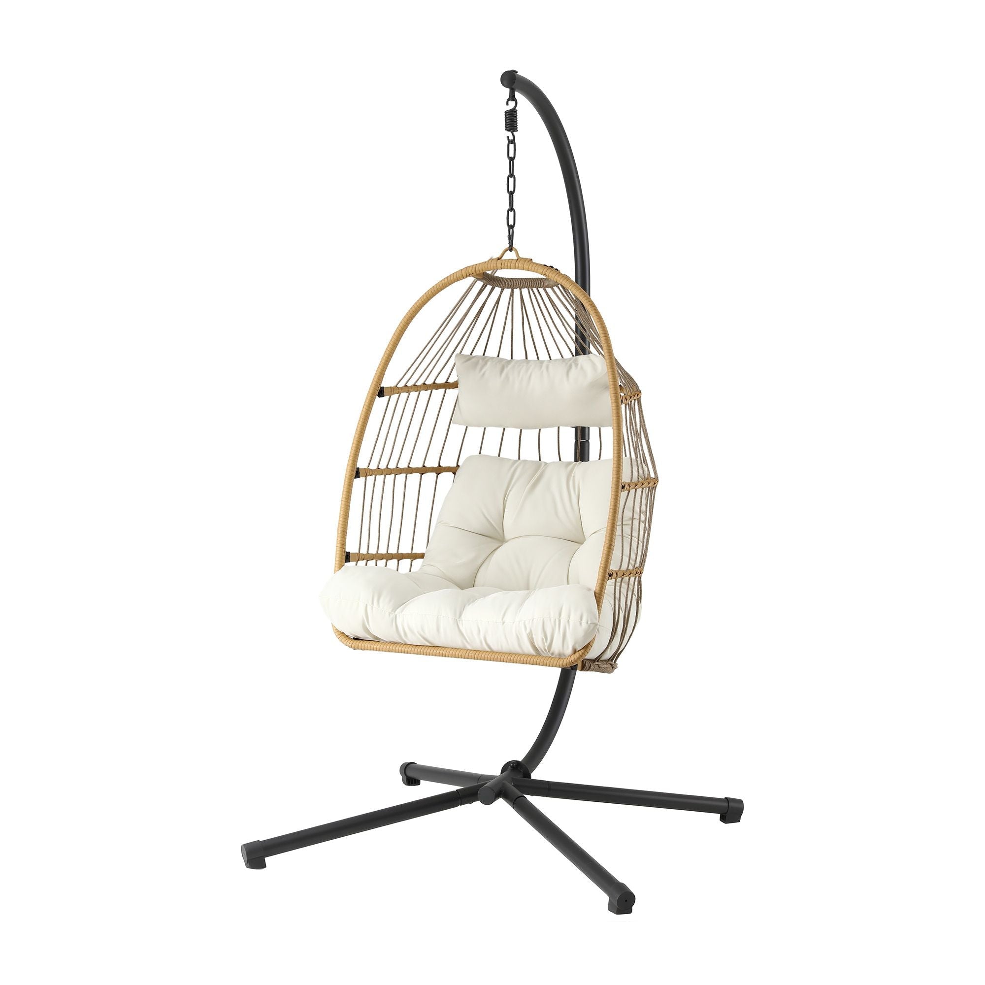 Gardeon Foldable Outdoor Swing Chair with Stand and Cushion - Latte - Furniture > Outdoor > Outdoor Chairs - Rivercity House & Home Co. (ABN 18 642 972 209) - Affordable Modern Furniture Australia