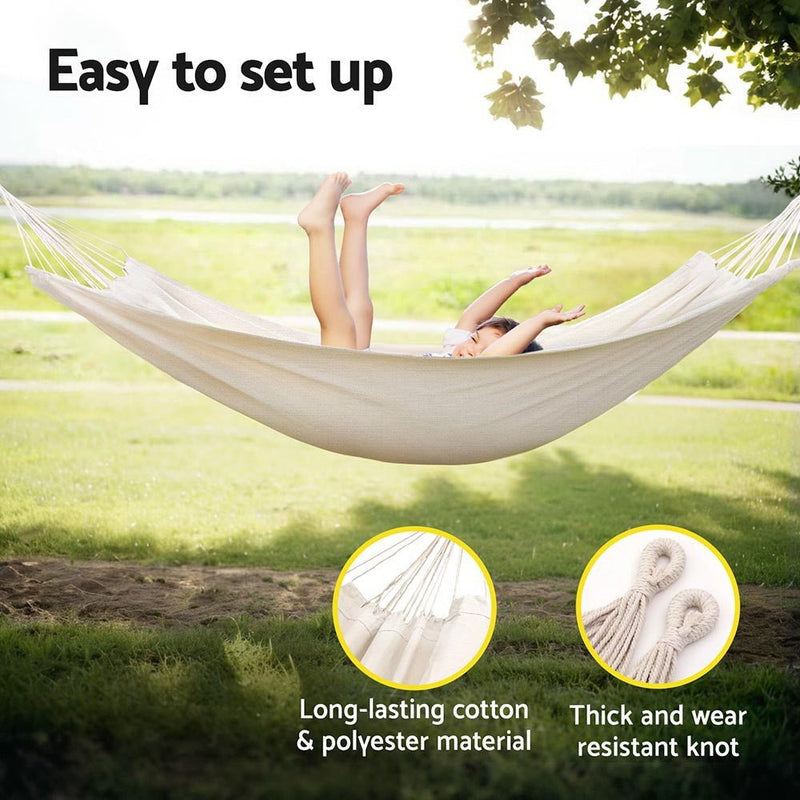 Gardeon Hammock Bed w/ Travel Bag Outdoor Lounge Chair Cream - Home & Garden > Hammocks > Hammocks & Accessories - Rivercity House & Home Co. (ABN 18 642 972 209) - Affordable Modern Furniture Australia