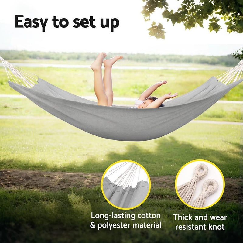 Gardeon Hammock Bed w/ Travel Bag Outdoor Lounge Chair Grey - Home & Garden > Hammocks > Hammocks & Accessories - Rivercity House & Home Co. (ABN 18 642 972 209) - Affordable Modern Furniture Australia