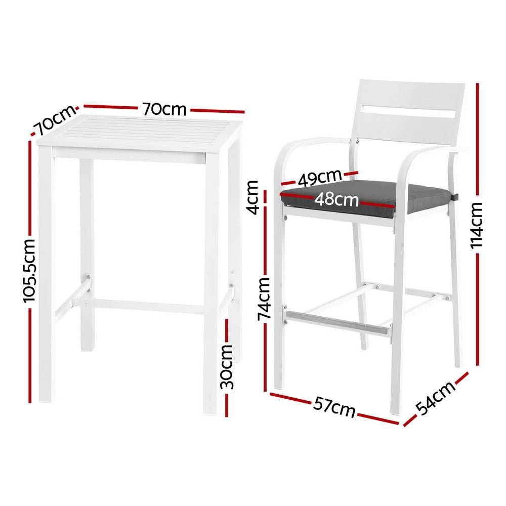 Gardeon Outdoor Bar Set Stools 3 - Piece Dining Chairs Table Patio Aluminium Bistro Set - Furniture > Outdoor > Outdoor Dining Sets - Rivercity House & Home Co. (ABN 18 642 972 209) - Affordable Modern Furniture Australia