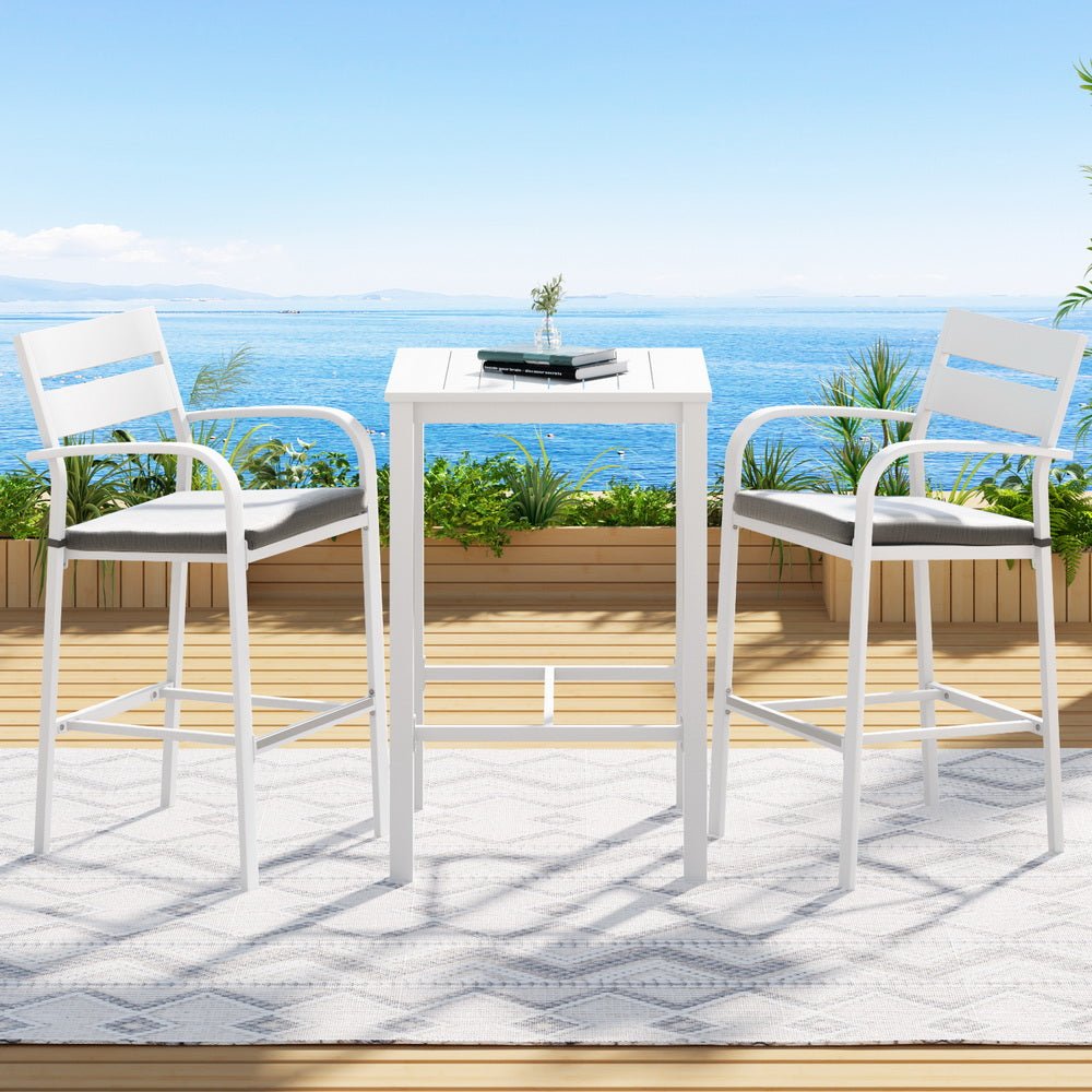 Gardeon Outdoor Bar Set Stools 3 - Piece Dining Chairs Table Patio Aluminium Bistro Set - Furniture > Outdoor > Outdoor Dining Sets - Rivercity House & Home Co. (ABN 18 642 972 209) - Affordable Modern Furniture Australia