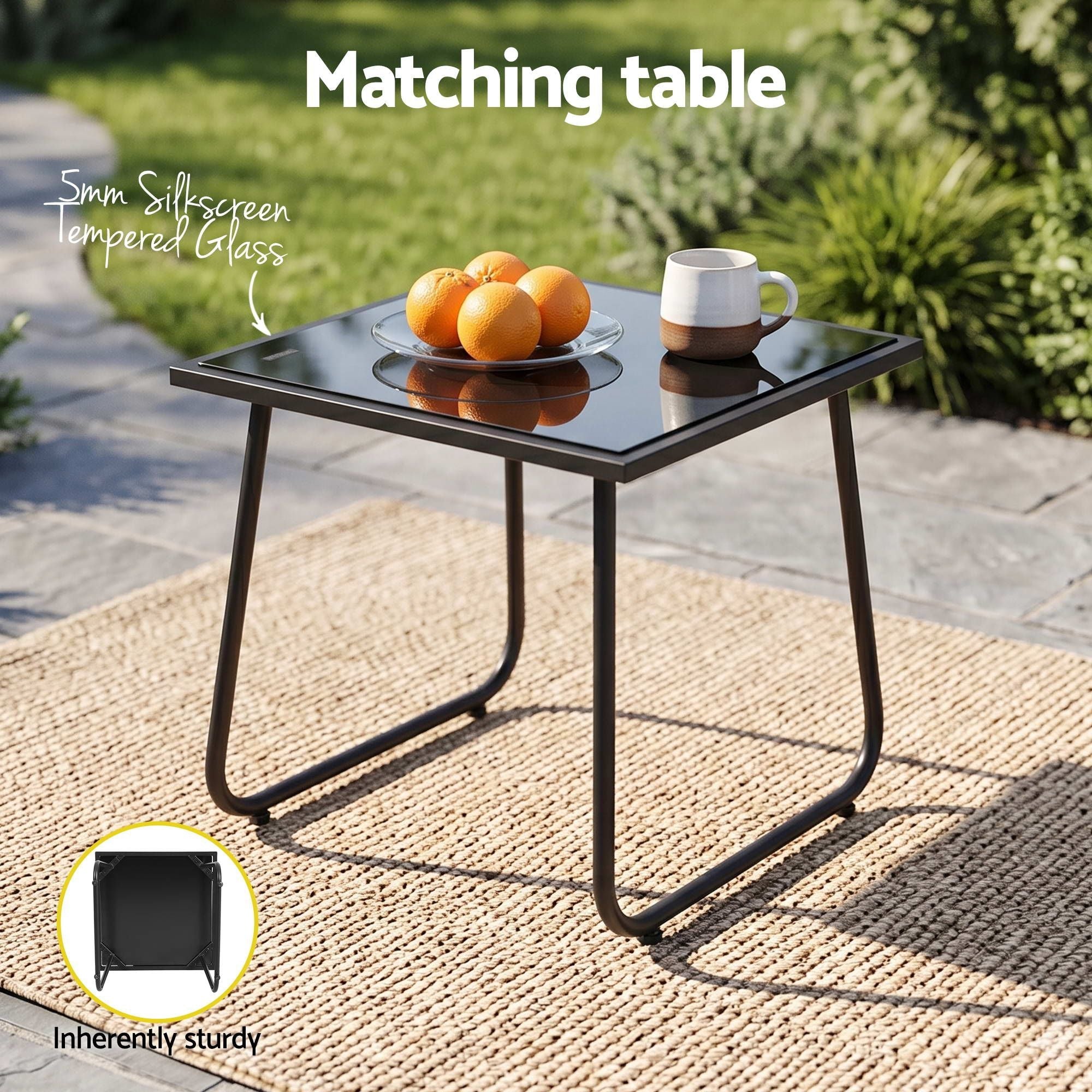 Gardeon Outdoor Bistro Set 3 Piece Patio Furniture with Textilene Chairs and Glass Table - Black - Furniture > Outdoor > Outdoor Dining Sets - Rivercity House & Home Co. (ABN 18 642 972 209) - Affordable Modern Furniture Australia