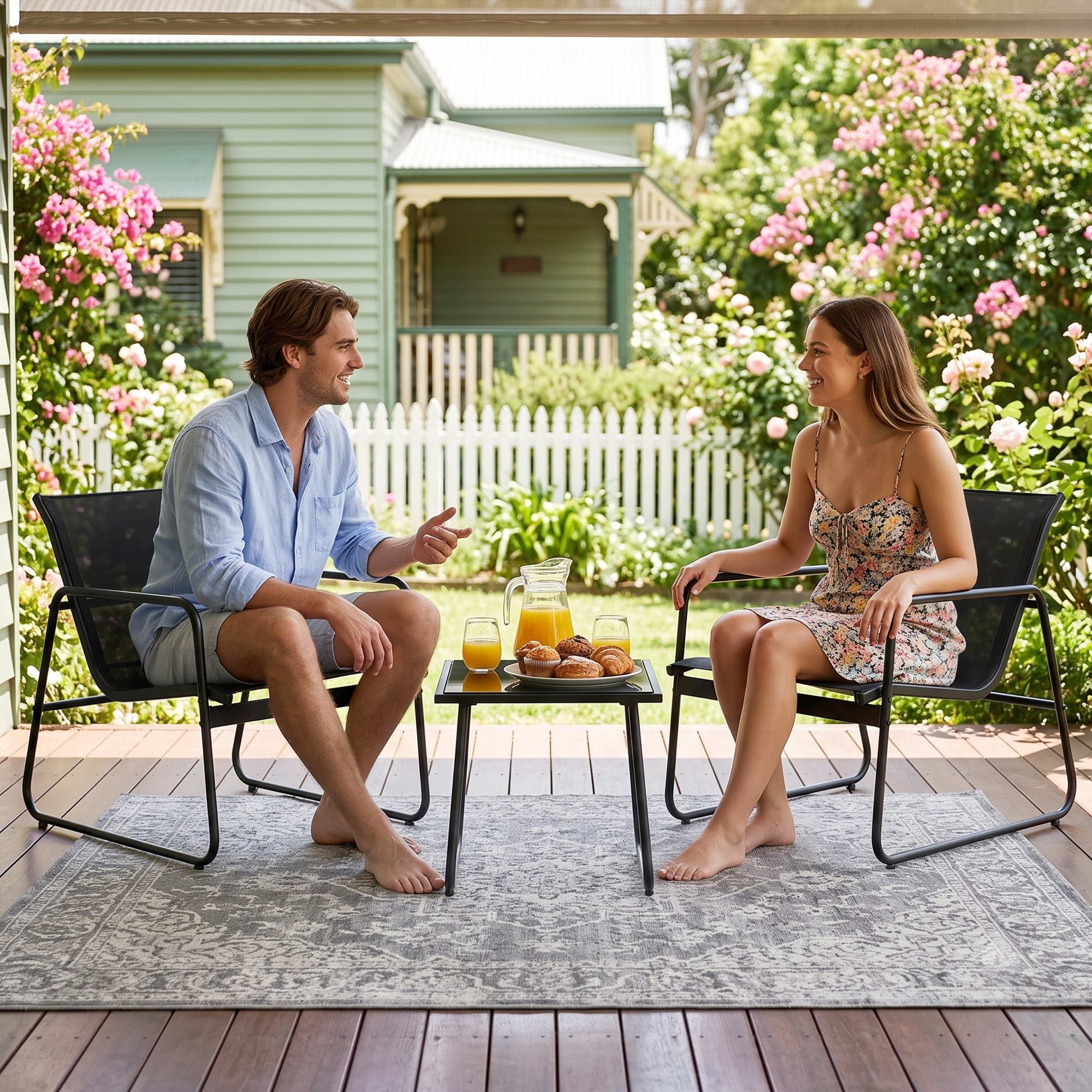 Gardeon Outdoor Bistro Set 3 Piece Patio Furniture with Textilene Chairs and Glass Table - Black - Furniture > Outdoor > Outdoor Dining Sets - Rivercity House & Home Co. (ABN 18 642 972 209) - Affordable Modern Furniture Australia