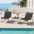 Gardeon Outdoor Bistro Set 3 Piece Patio Furniture with Textilene Chairs and Glass Table - Black