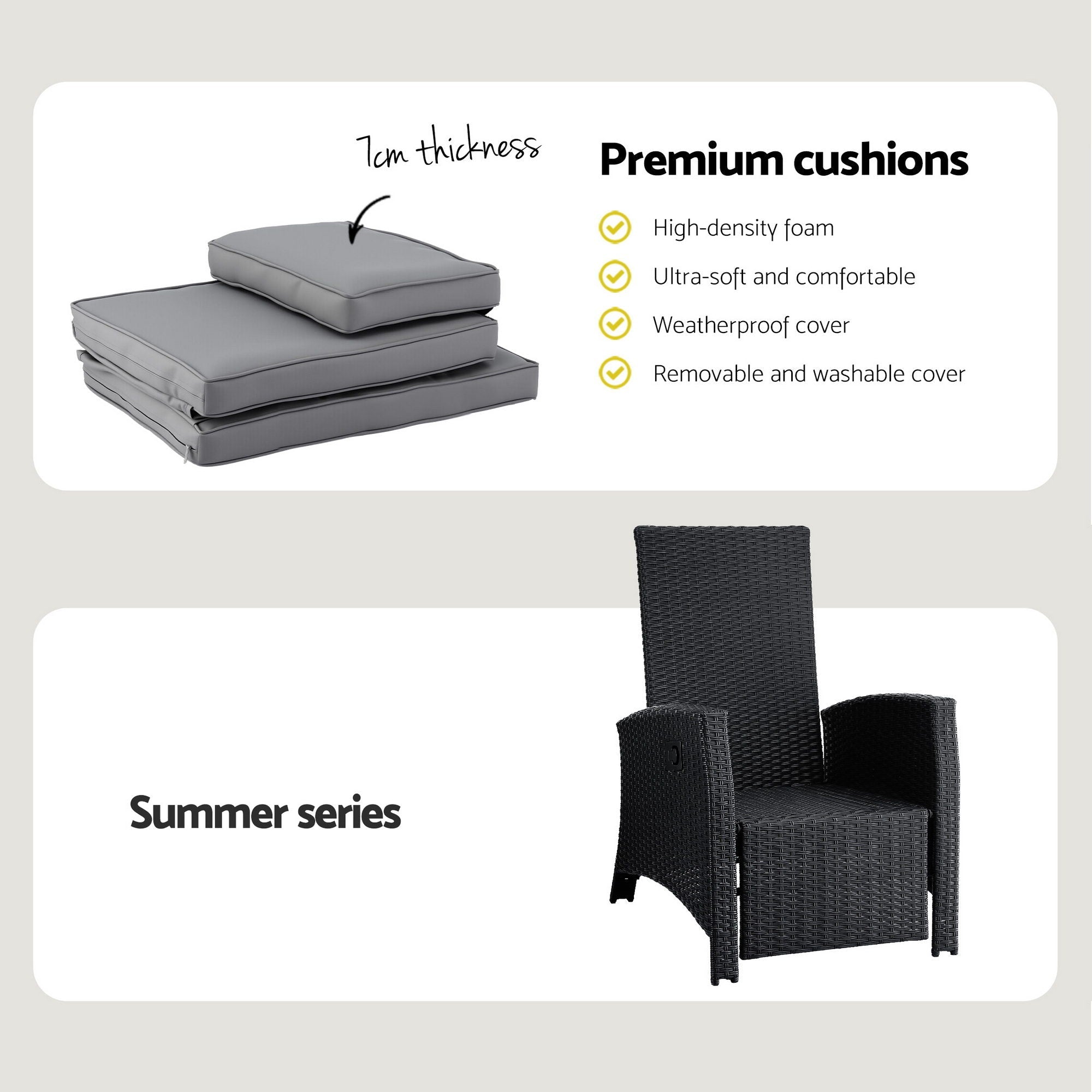 Gardeon Outdoor Recliner Chairs Sun lounge Wicker Lounger Patio Furniture Adjustable Black - Furniture > Outdoor > Outdoor Chairs - Rivercity House & Home Co. (ABN 18 642 972 209) - Affordable Modern Furniture Australia