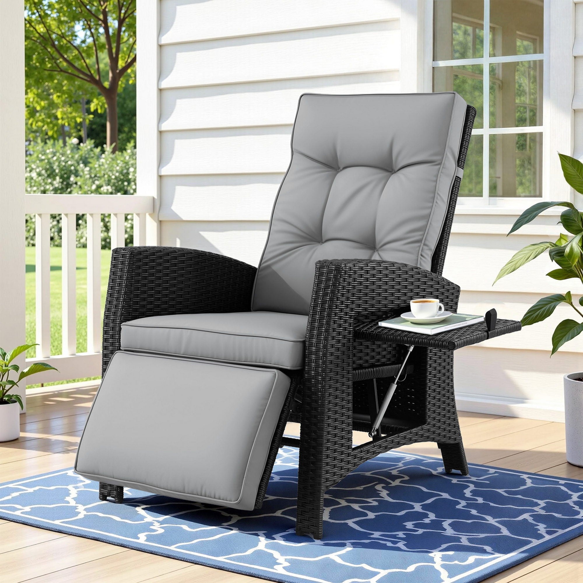 Gardeon Outdoor Recliner Chairs Sun lounge Wicker Lounger Patio Furniture Adjustable Black - Furniture > Outdoor > Outdoor Chairs - Rivercity House & Home Co. (ABN 18 642 972 209) - Affordable Modern Furniture Australia