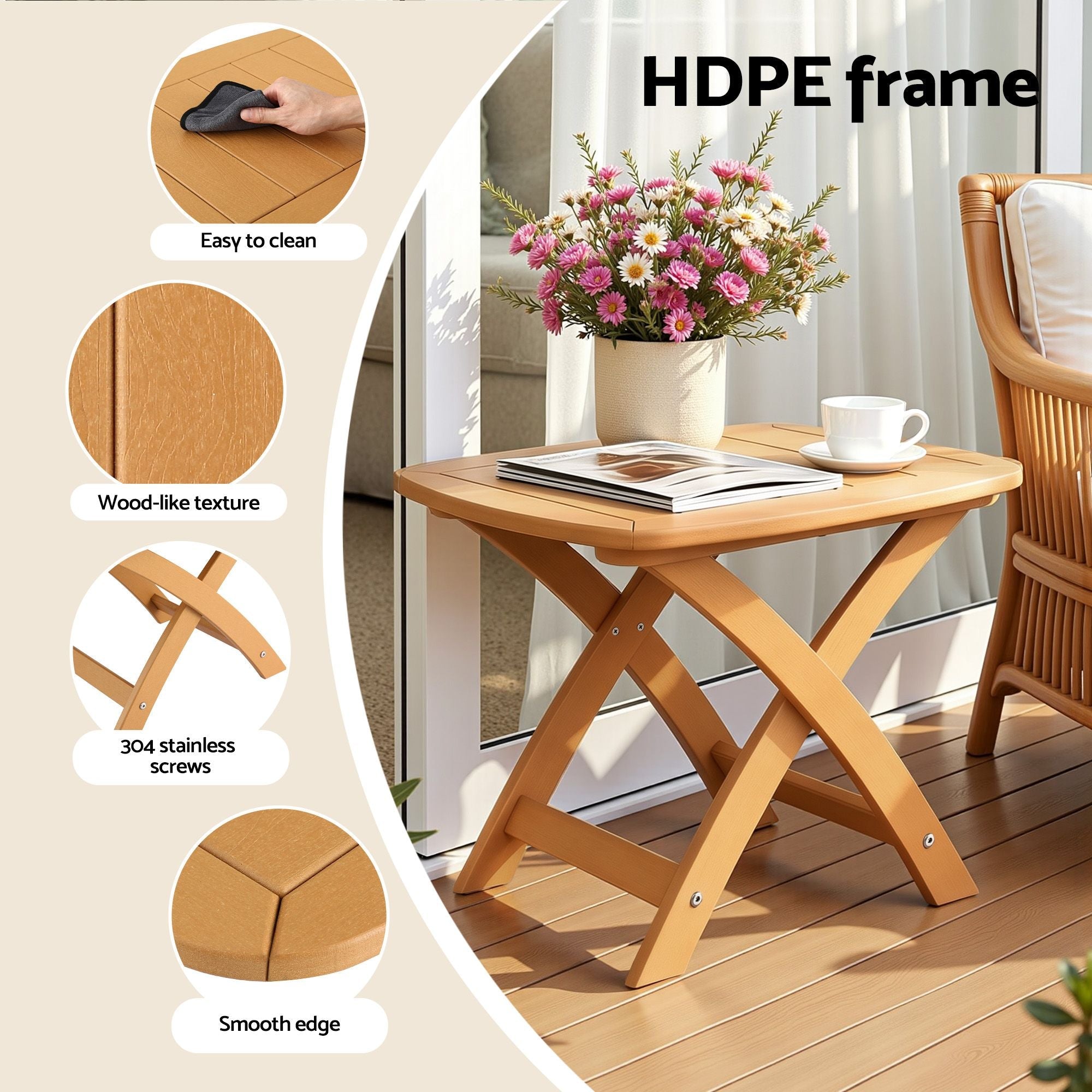 Gardeon Outdoor Side Table HDPE 53x46x39cm - Natural - Furniture > Living Room > Side Tables - Rivercity House & Home Co. (ABN 18 642 972 209) - Affordable Modern Furniture Australia
