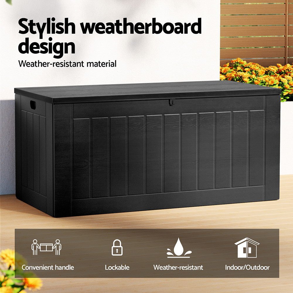 Gardeon Outdoor Storage Box 830L Container Lockable Bench Tool Shed All Black - Home & Garden > Storage - Rivercity House & Home Co. (ABN 18 642 972 209) - Affordable Modern Furniture Australia