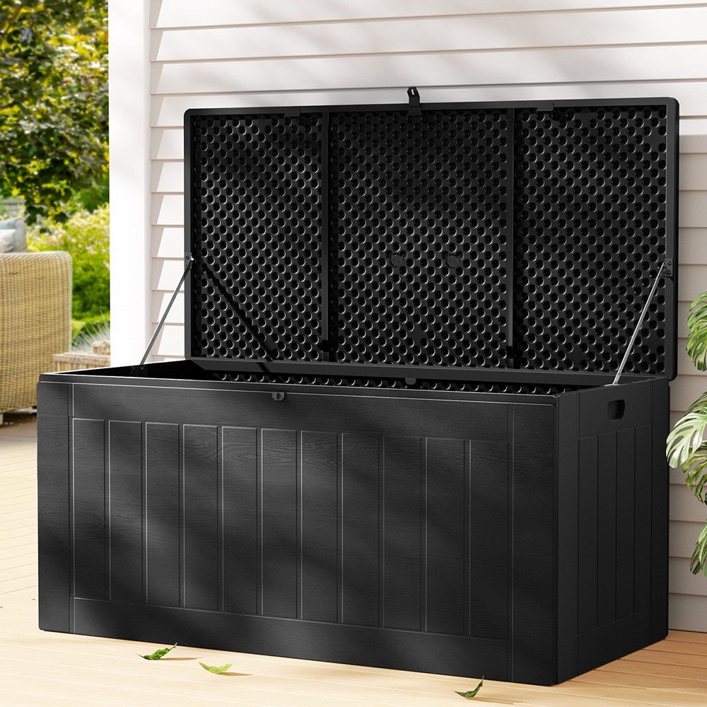 Gardeon Outdoor Storage Box 830L Container Lockable Bench Tool Shed All Black - Home & Garden > Storage - Rivercity House & Home Co. (ABN 18 642 972 209) - Affordable Modern Furniture Australia