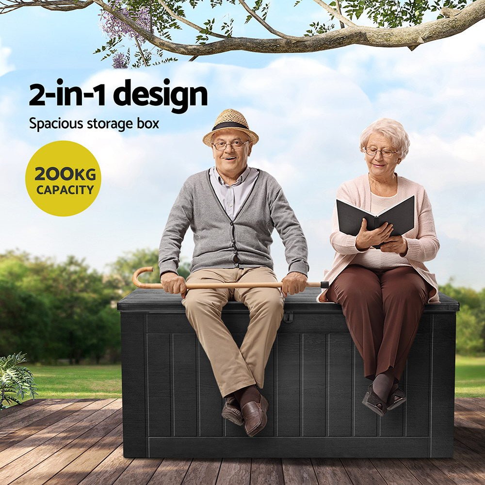 Gardeon Outdoor Storage Box 830L Container Lockable Bench Tool Shed All Black - Home & Garden > Storage - Rivercity House & Home Co. (ABN 18 642 972 209) - Affordable Modern Furniture Australia