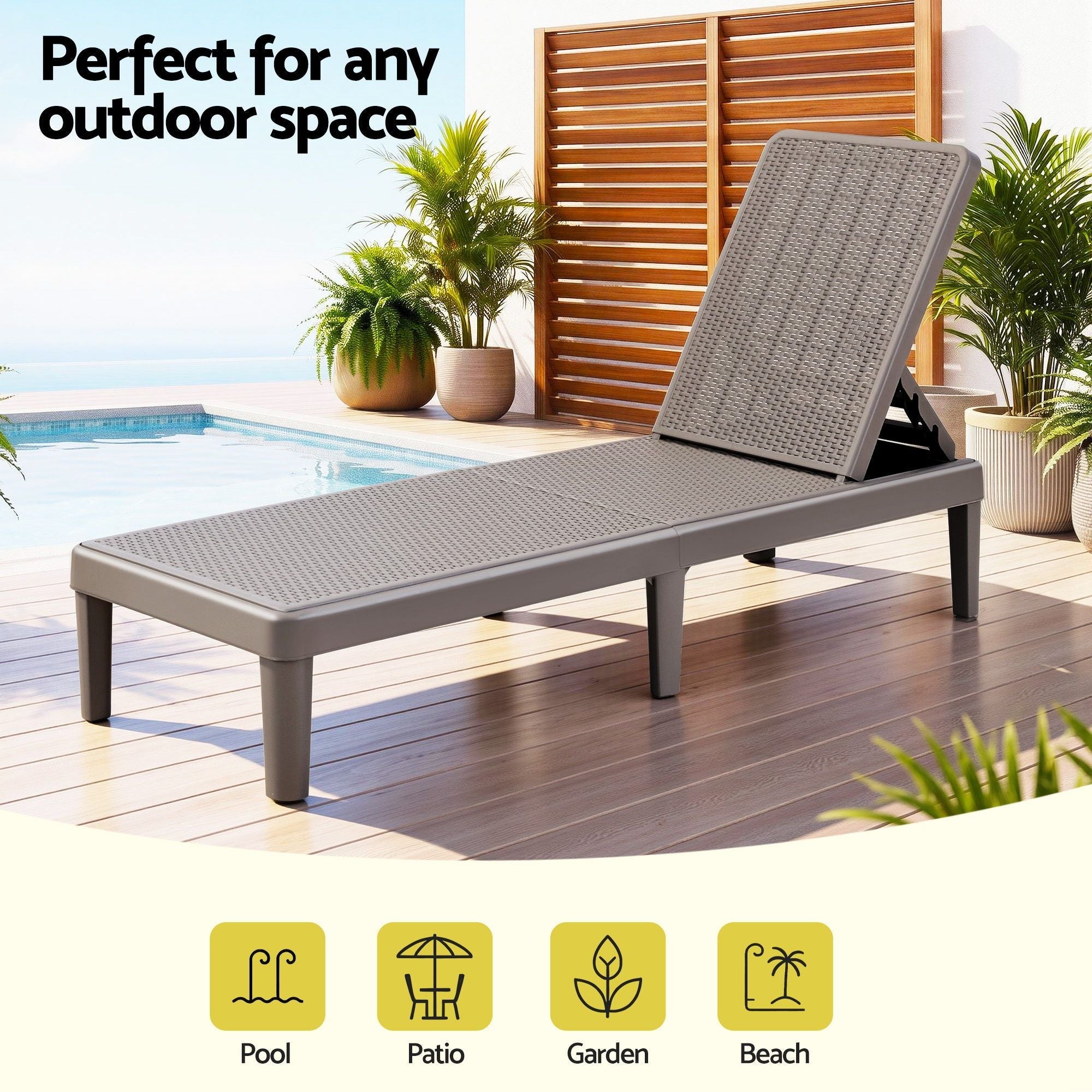 Gardeon Sun Lounge Adjustable Outdoor Lounger 190x56.5x83cm - Brown - Furniture > Outdoor > Outdoor Chairs - Rivercity House & Home Co. (ABN 18 642 972 209) - Affordable Modern Furniture Australia