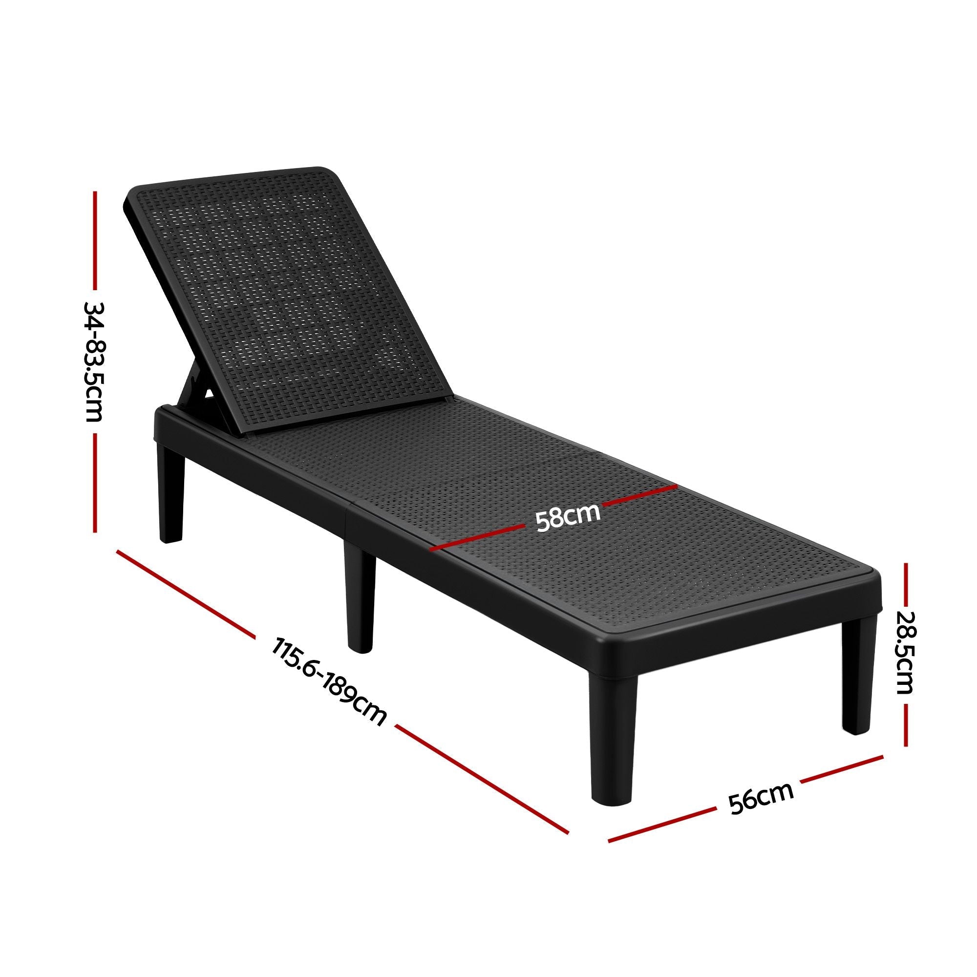 Gardeon Sun Lounge Adjustable Outdoor Lounger - Black - Furniture > Outdoor > Outdoor Chairs - Rivercity House & Home Co. (ABN 18 642 972 209) - Affordable Modern Furniture Australia