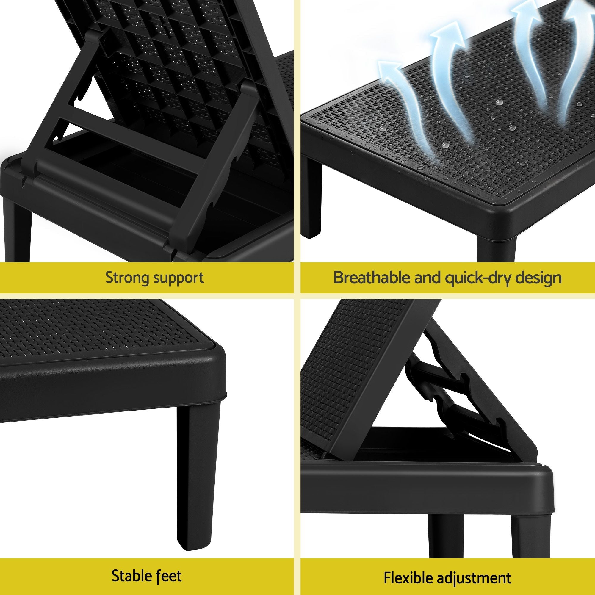 Gardeon Sun Lounge Adjustable Outdoor Lounger - Black - Furniture > Outdoor > Outdoor Chairs - Rivercity House & Home Co. (ABN 18 642 972 209) - Affordable Modern Furniture Australia