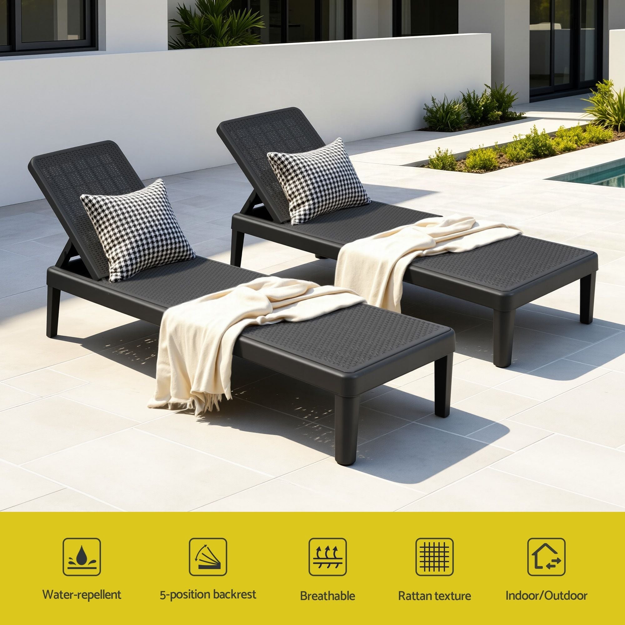 Gardeon Sun Lounge Adjustable Outdoor Lounger - Black - Furniture > Outdoor > Outdoor Chairs - Rivercity House & Home Co. (ABN 18 642 972 209) - Affordable Modern Furniture Australia