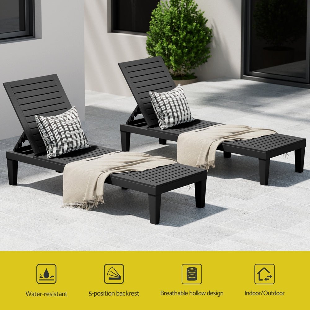 Gardeon Sun Lounge Adjustable Recliner Patio Outdoor Furniture Lightweight Black - Furniture > Outdoor > Outdoor Sofas & Lounge Sets - Rivercity House & Home Co. (ABN 18 642 972 209) - Affordable Modern Furniture Australia