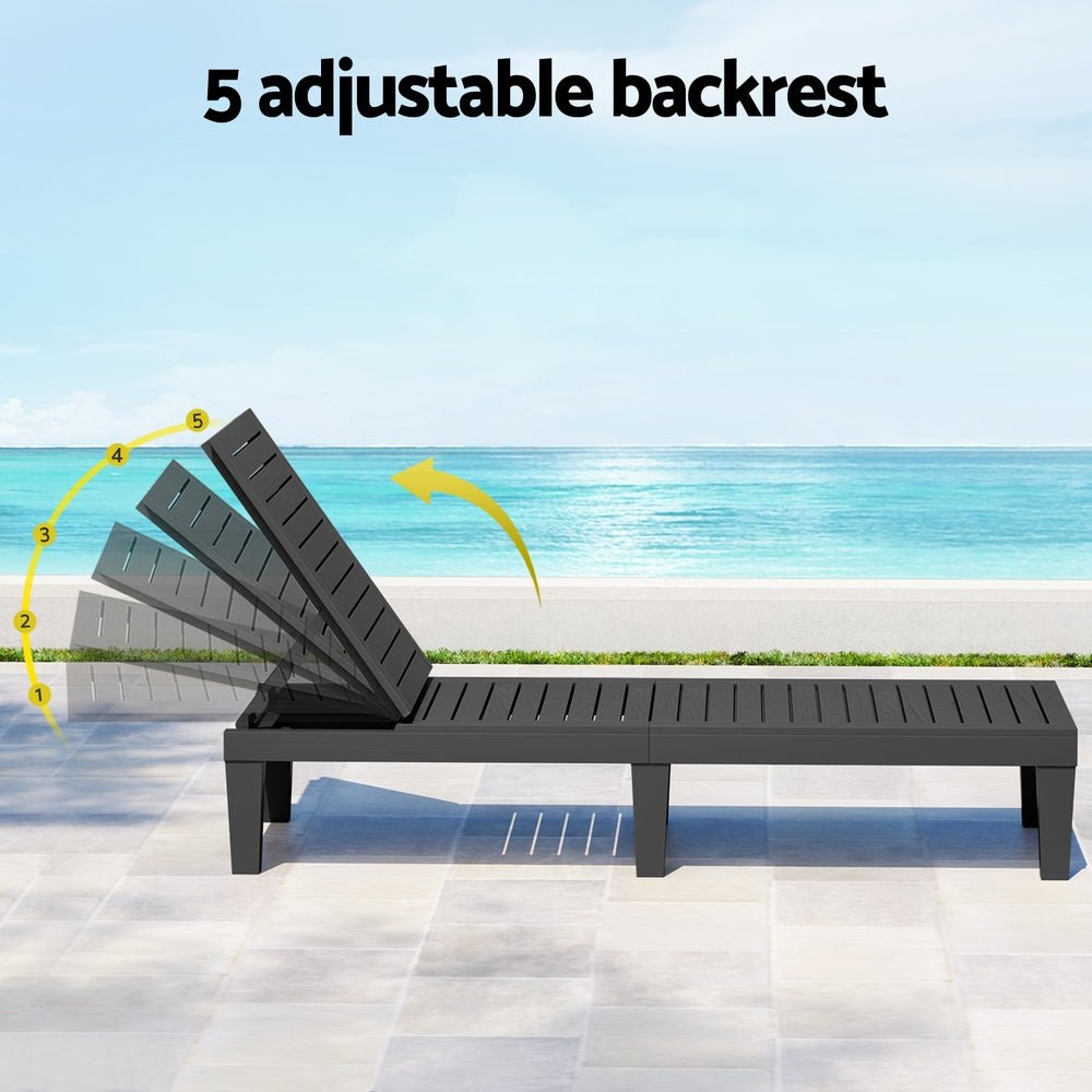 Gardeon Sun Lounge Adjustable Recliner Patio Outdoor Furniture Lightweight Black - Furniture > Outdoor > Outdoor Sofas & Lounge Sets - Rivercity House & Home Co. (ABN 18 642 972 209) - Affordable Modern Furniture Australia