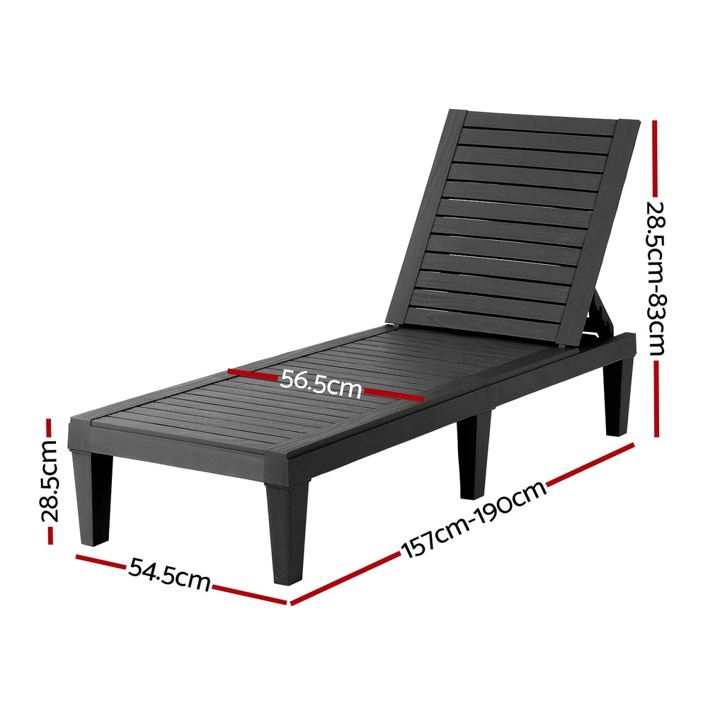 Gardeon Sun Lounge Adjustable Recliner Patio Outdoor Furniture Lightweight Black - Furniture > Outdoor > Outdoor Sofas & Lounge Sets - Rivercity House & Home Co. (ABN 18 642 972 209) - Affordable Modern Furniture Australia