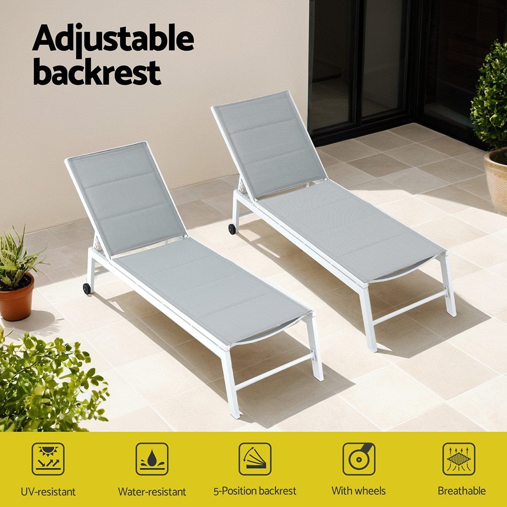 Gardeon Sun Lounger Chaise Lounge Wheels Patio Furniture Outdoor Setting White - Furniture > Outdoor > Outdoor Sofas & Lounge Sets - Rivercity House & Home Co. (ABN 18 642 972 209) - Affordable Modern Furniture Australia
