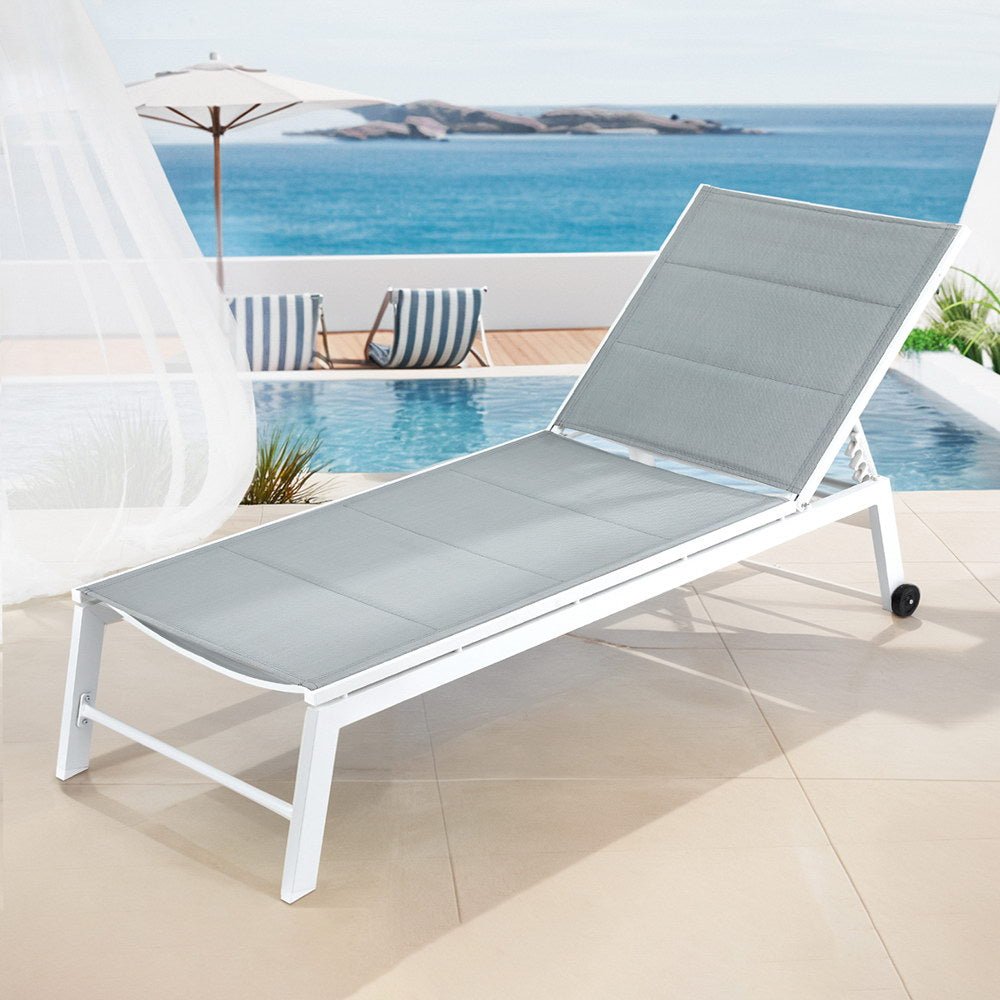 Gardeon Sun Lounger Chaise Lounge Wheels Patio Furniture Outdoor Setting White - Furniture > Outdoor > Outdoor Sofas & Lounge Sets - Rivercity House & Home Co. (ABN 18 642 972 209) - Affordable Modern Furniture Australia