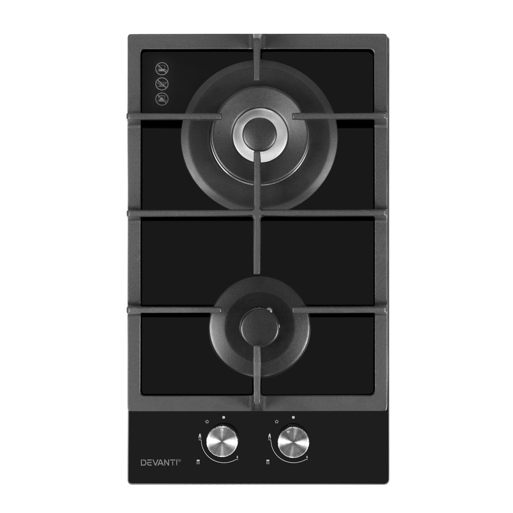 Gas Cooktop 30cm 2 Burner Black - Appliances > Kitchen Appliances > Cooktops & Stoves - Rivercity House & Home Co. (ABN 18 642 972 209) - Affordable Modern Furniture Australia