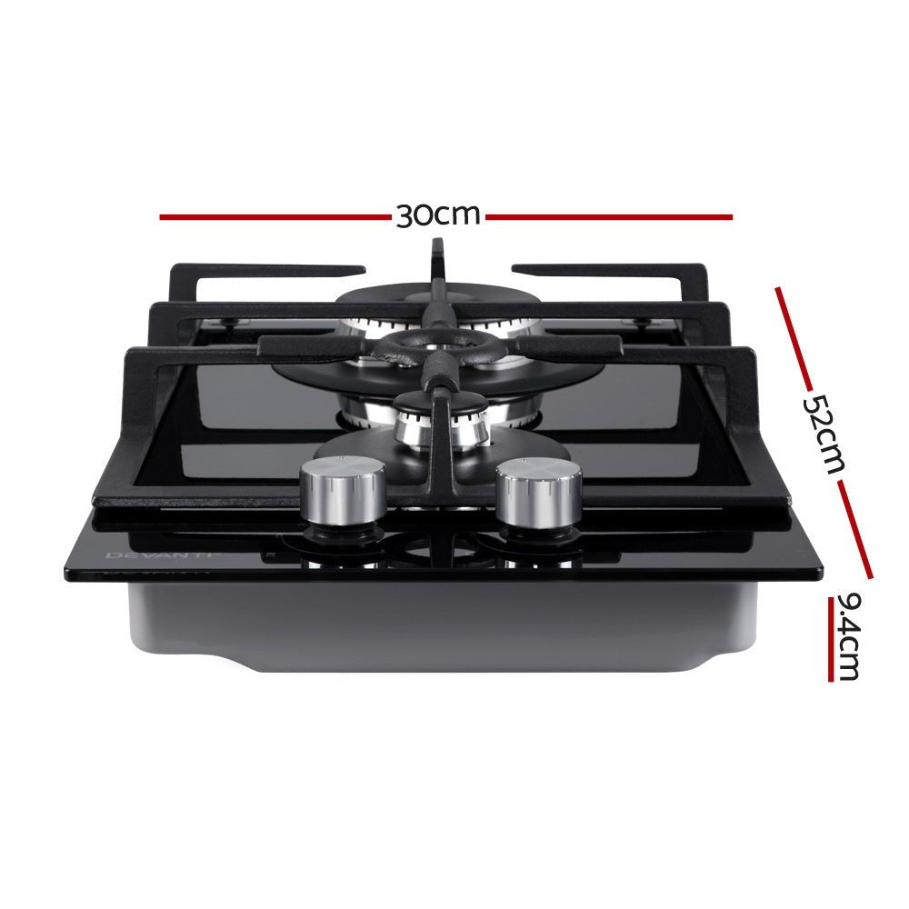 Gas Cooktop 30cm 2 Burner Black - Appliances > Kitchen Appliances > Cooktops & Stoves - Rivercity House & Home Co. (ABN 18 642 972 209) - Affordable Modern Furniture Australia