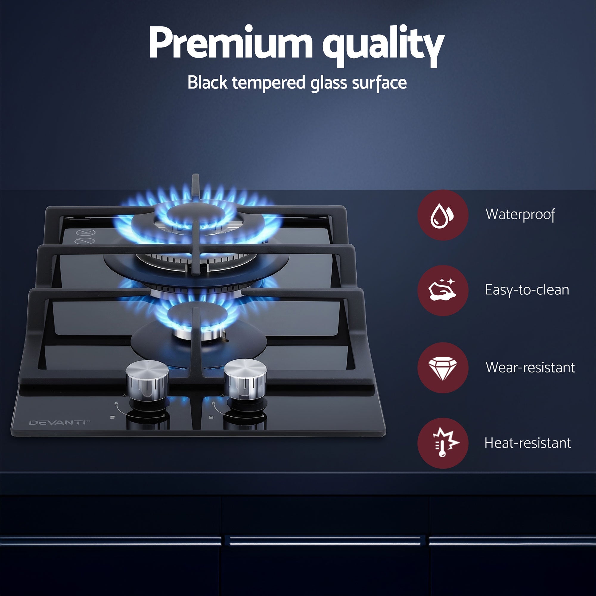 Gas Cooktop 30cm 2 Burner Built - in Stove Glass Cook Top NG LPG Wok Burner - Appliances > Kitchen Appliances > Cooktops & Stoves - Rivercity House & Home Co. (ABN 18 642 972 209) - Affordable Modern Furniture Australia