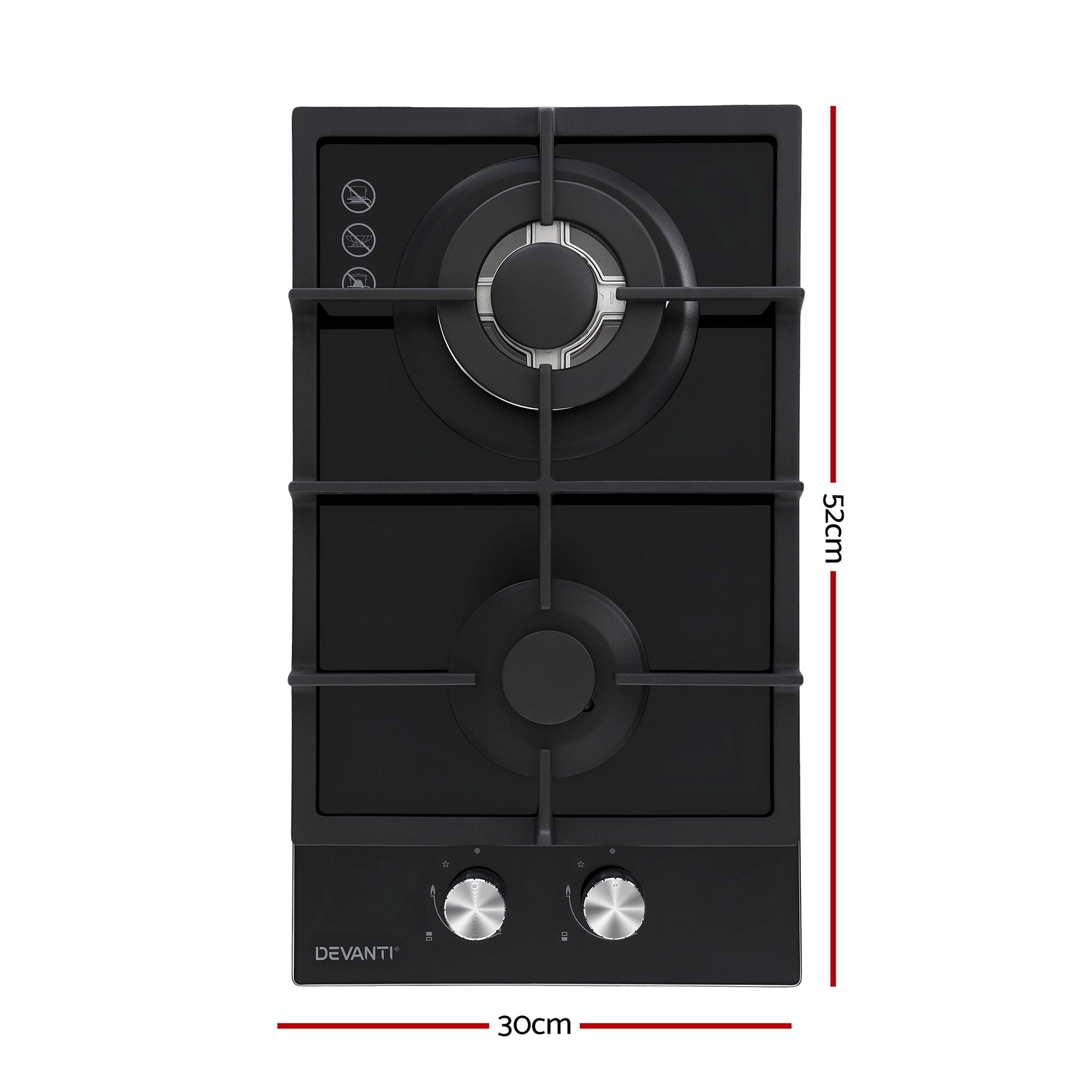 Gas Cooktop 30cm 2 Burner Built - in Stove Glass Cook Top NG LPG Wok Burner - Appliances > Kitchen Appliances > Cooktops & Stoves - Rivercity House & Home Co. (ABN 18 642 972 209) - Affordable Modern Furniture Australia