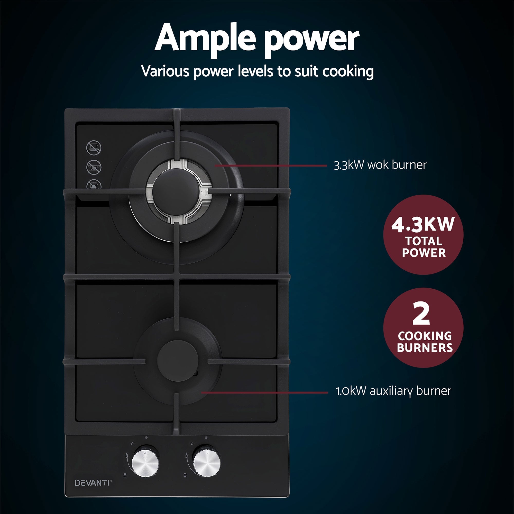 Gas Cooktop 30cm 2 Burner Built - in Stove Glass Cook Top NG LPG Wok Burner - Appliances > Kitchen Appliances > Cooktops & Stoves - Rivercity House & Home Co. (ABN 18 642 972 209) - Affordable Modern Furniture Australia