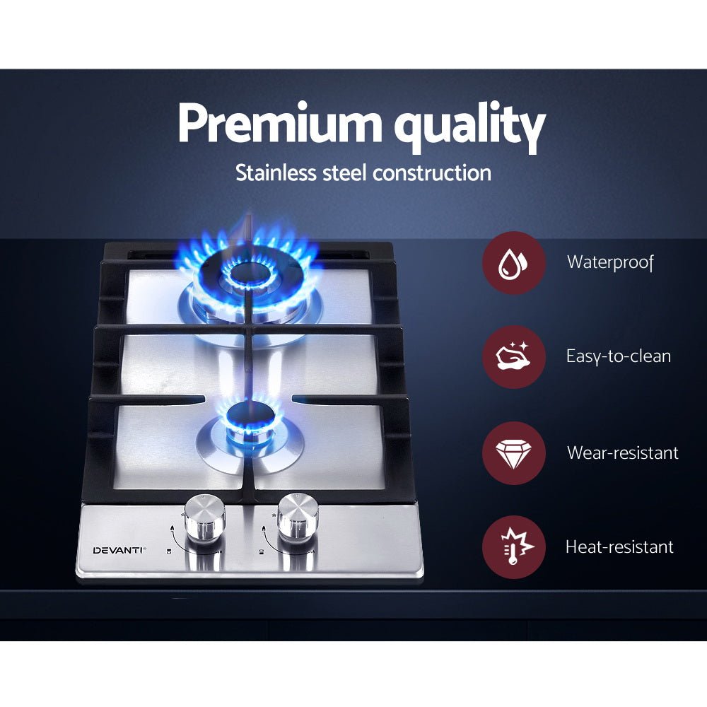 Gas Cooktop 30cm 2 Burner Silvir - Appliances > Kitchen Appliances > Cooktops & Stoves - Rivercity House & Home Co. (ABN 18 642 972 209) - Affordable Modern Furniture Australia