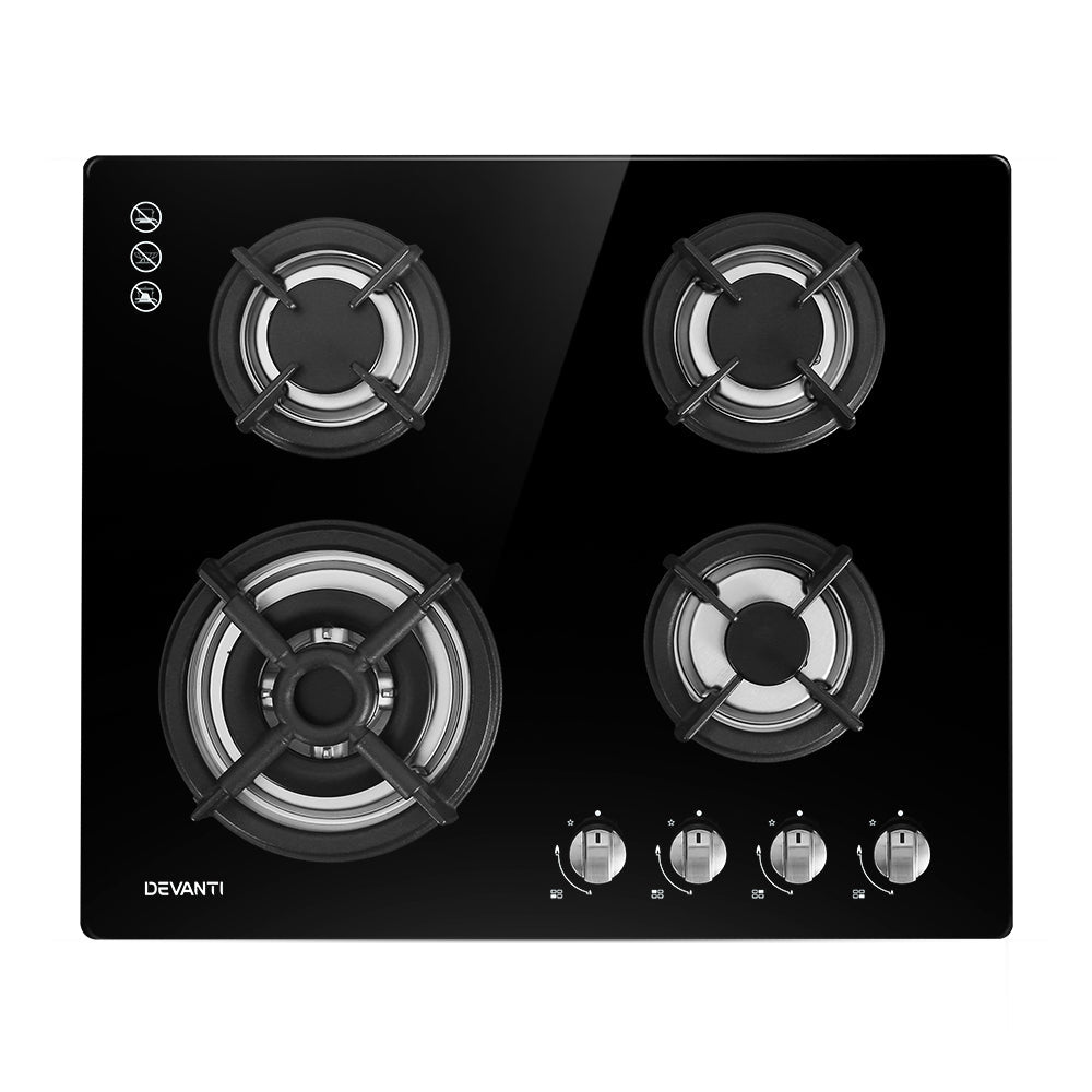 Gas Cooktop 60cm 4 Burner Black - Appliances > Kitchen Appliances > Cooktops & Stoves - Rivercity House & Home Co. (ABN 18 642 972 209) - Affordable Modern Furniture Australia