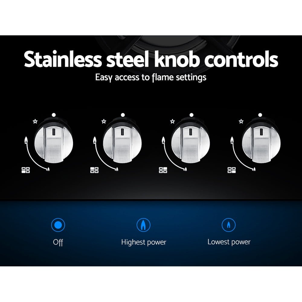 Gas Cooktop 60cm 4 Burner Black - Appliances > Kitchen Appliances > Cooktops & Stoves - Rivercity House & Home Co. (ABN 18 642 972 209) - Affordable Modern Furniture Australia