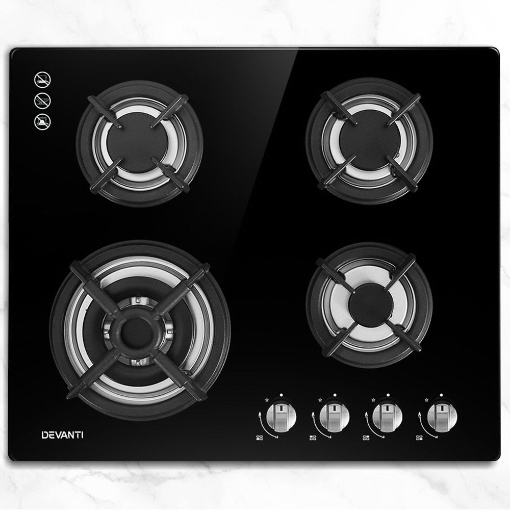 Gas Cooktop 60cm 4 Burner Black - Appliances > Kitchen Appliances > Cooktops & Stoves - Rivercity House & Home Co. (ABN 18 642 972 209) - Affordable Modern Furniture Australia