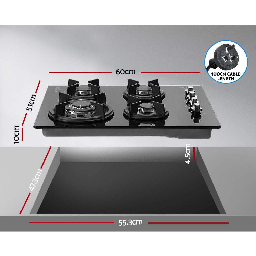 Gas Cooktop 60cm Stove Hob Black - Appliances > Kitchen Appliances > Cooktops & Stoves - Rivercity House & Home Co. (ABN 18 642 972 209) - Affordable Modern Furniture Australia