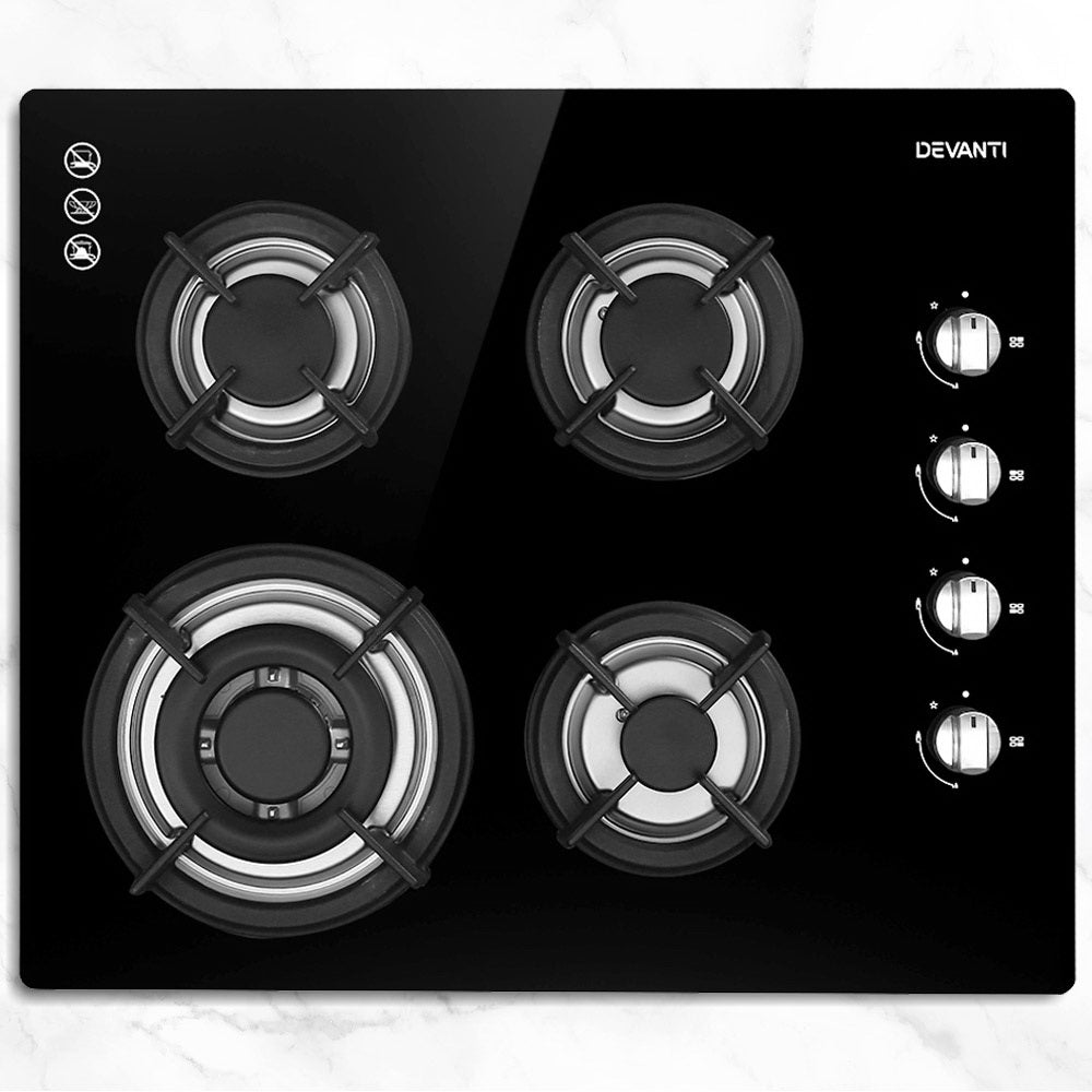 Gas Cooktop 60cm Stove Hob Black - Appliances > Kitchen Appliances > Cooktops & Stoves - Rivercity House & Home Co. (ABN 18 642 972 209) - Affordable Modern Furniture Australia