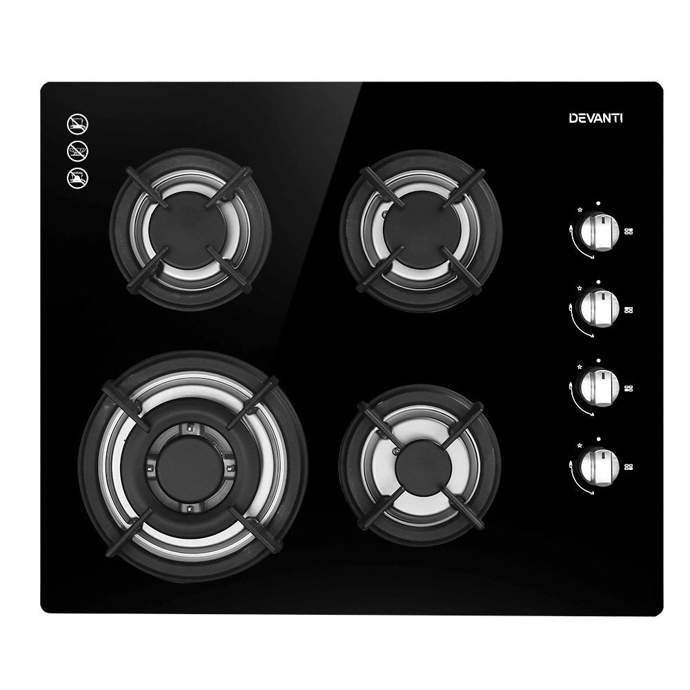 Gas Cooktop 60cm Stove Hob Black - Appliances > Kitchen Appliances > Cooktops & Stoves - Rivercity House & Home Co. (ABN 18 642 972 209) - Affordable Modern Furniture Australia