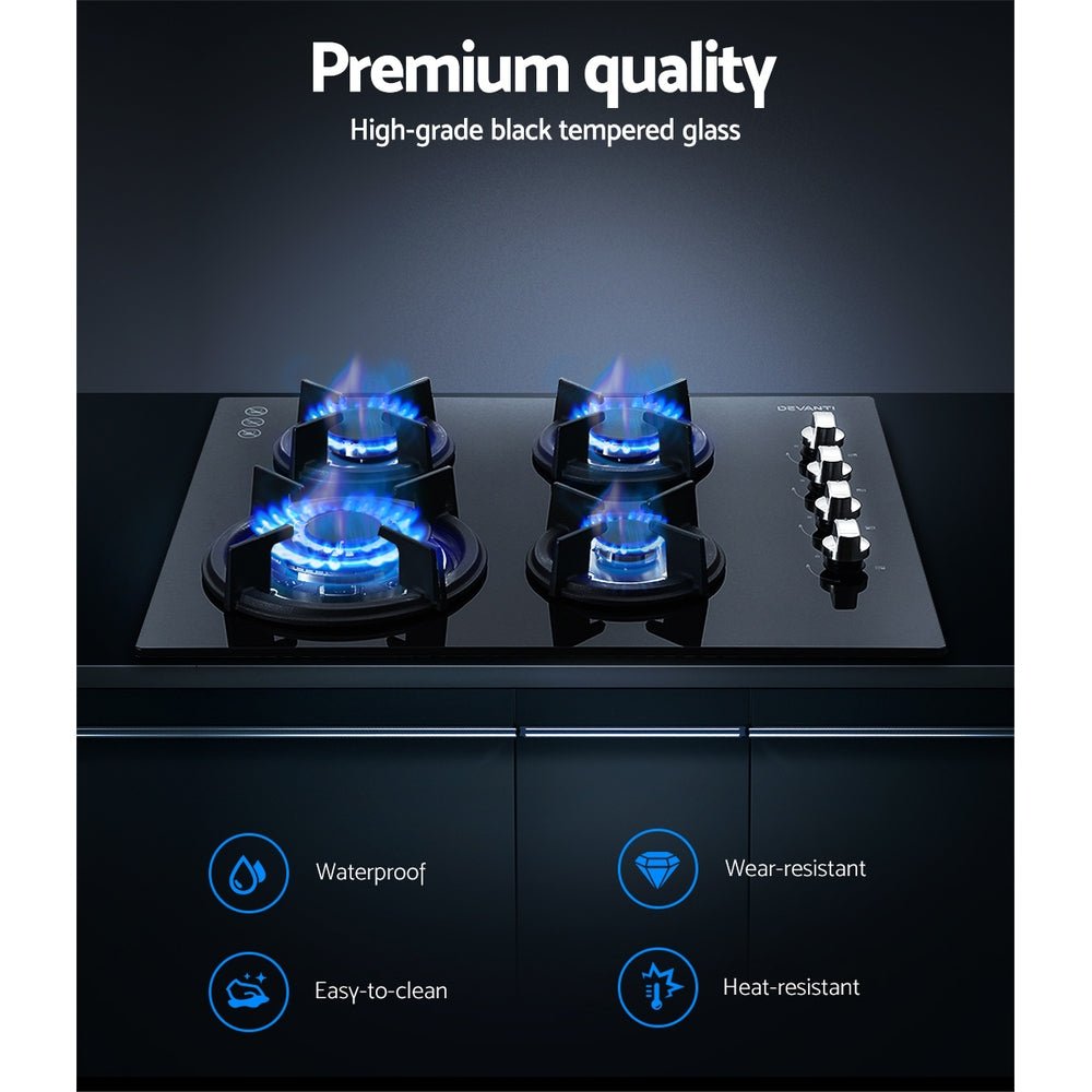 Gas Cooktop 60cm Stove Hob Black - Appliances > Kitchen Appliances > Cooktops & Stoves - Rivercity House & Home Co. (ABN 18 642 972 209) - Affordable Modern Furniture Australia