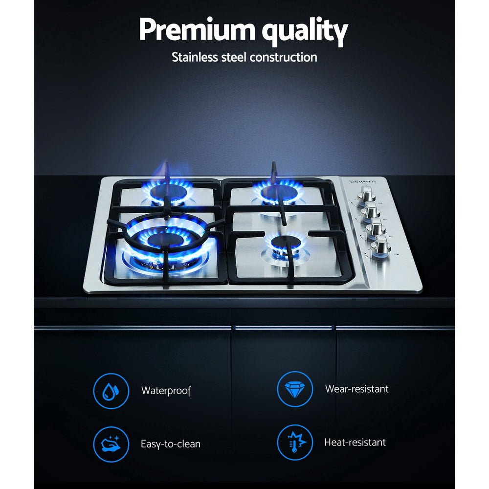 Gas Cooktop 60cm Stove Hob Silvir - Appliances > Kitchen Appliances > Cooktops & Stoves - Rivercity House & Home Co. (ABN 18 642 972 209) - Affordable Modern Furniture Australia