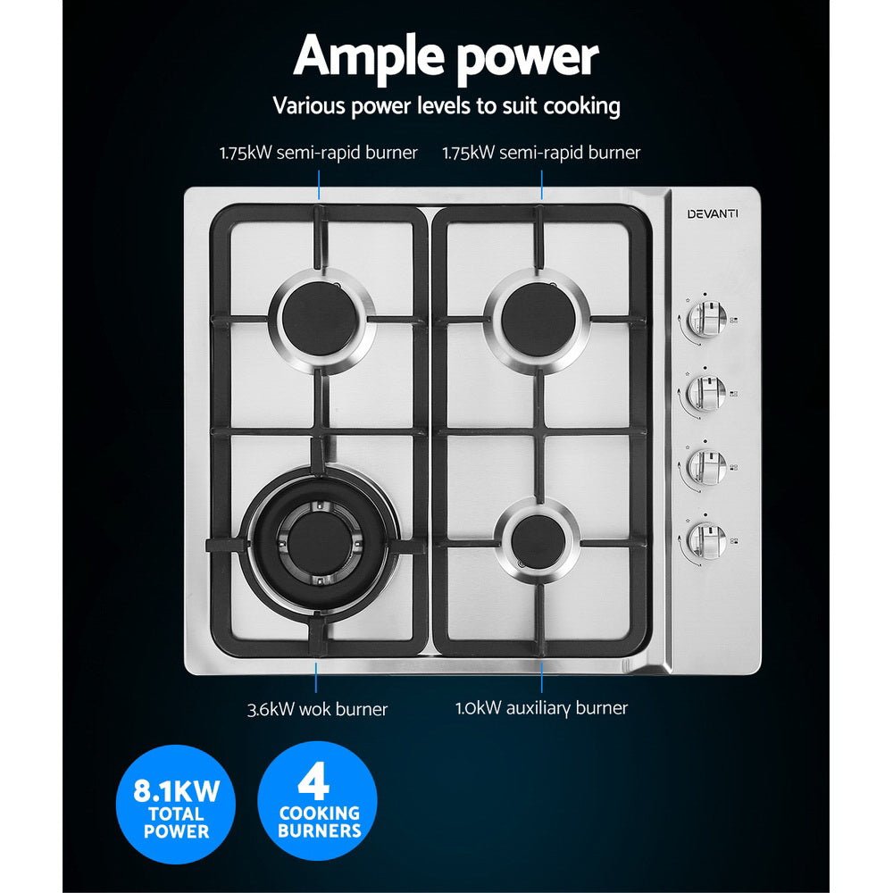 Gas Cooktop 60cm Stove Hob Silvir - Appliances > Kitchen Appliances > Cooktops & Stoves - Rivercity House & Home Co. (ABN 18 642 972 209) - Affordable Modern Furniture Australia