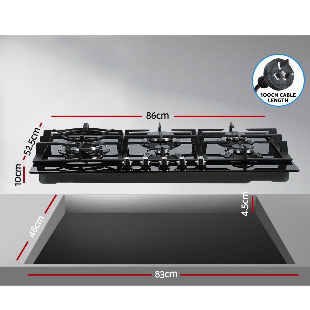 Gas Cooktop 90cm 5 Burner Black - Appliances > Kitchen Appliances > Cooktops & Stoves - Rivercity House & Home Co. (ABN 18 642 972 209) - Affordable Modern Furniture Australia