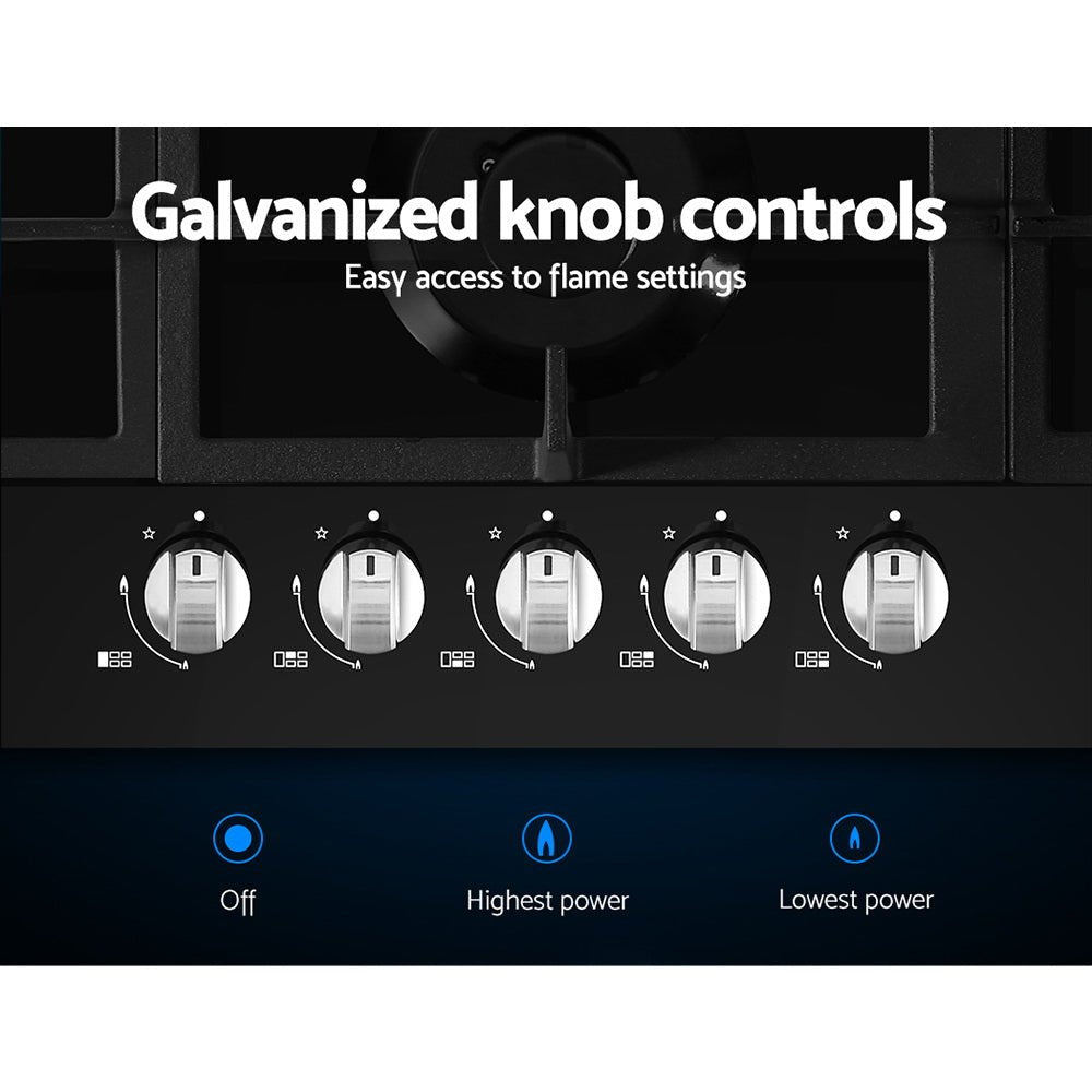 Gas Cooktop 90cm 5 Burner Black - Appliances > Kitchen Appliances > Cooktops & Stoves - Rivercity House & Home Co. (ABN 18 642 972 209) - Affordable Modern Furniture Australia