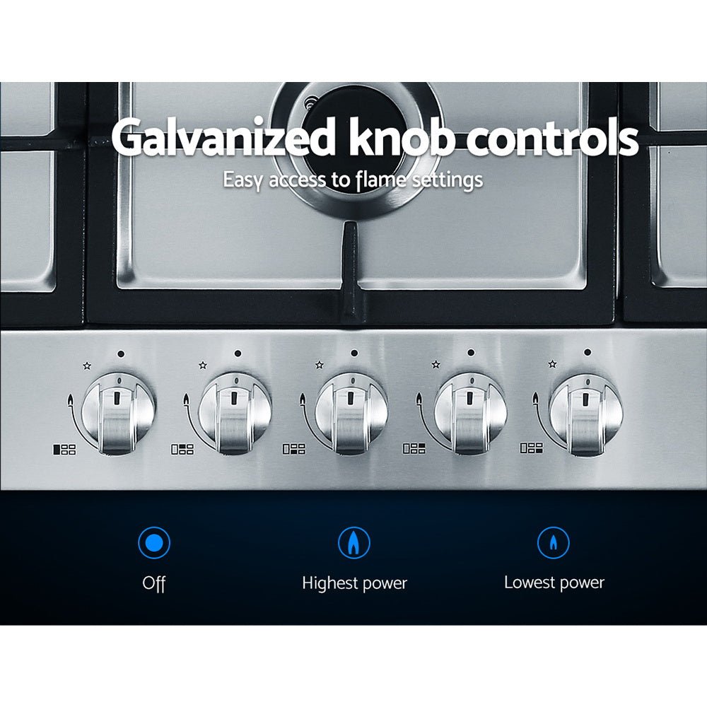 Gas Cooktop 90cm 5 Burner Silvir - Appliances > Kitchen Appliances > Cooktops & Stoves - Rivercity House & Home Co. (ABN 18 642 972 209) - Affordable Modern Furniture Australia