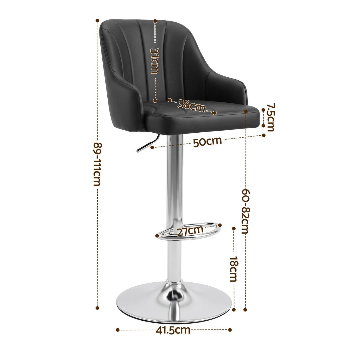Gas Lift Adjustable Bar Stool with Curved Striped Backrest and PU Leather Seat - Black (Set of 2) - Furniture > Bar Stools & Chairs > Table & Bar Stools - Rivercity House & Home Co. (ABN 18 642 972 209) - Affordable Modern Furniture Australia
