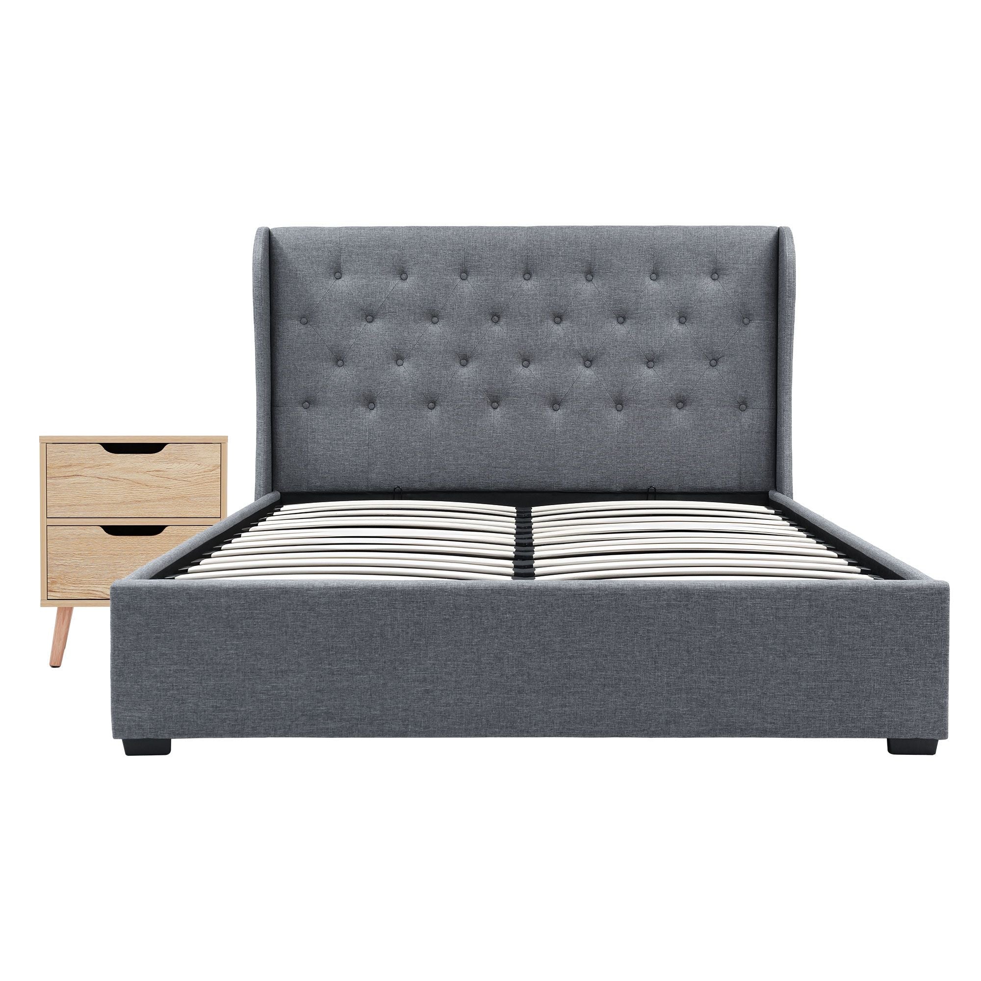 Gas Lift Queen Bed Frame and Bedside Table Set 2 Drawer Nightstand Bedroom Furniture Bundle - Furniture > Bedroom > Beds & Bed Frames - Rivercity House & Home Co. (ABN 18 642 972 209) - Affordable Modern Furniture Australia
