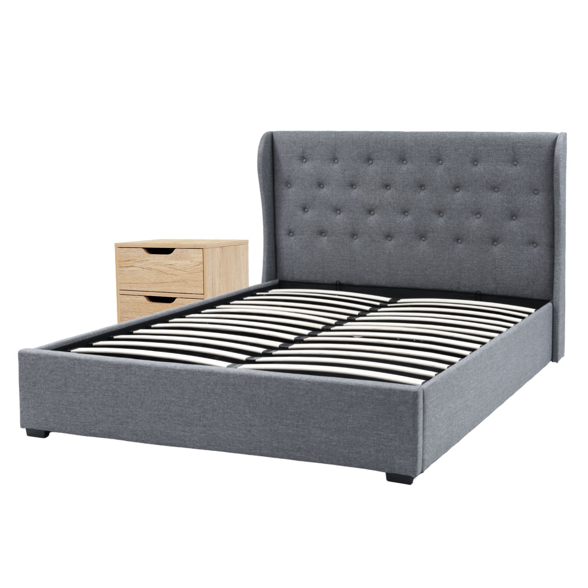 Gas Lift Queen Bed Frame and Bedside Table Set 2 Drawer Nightstand Bedroom Furniture Bundle - Furniture > Bedroom > Beds & Bed Frames - Rivercity House & Home Co. (ABN 18 642 972 209) - Affordable Modern Furniture Australia